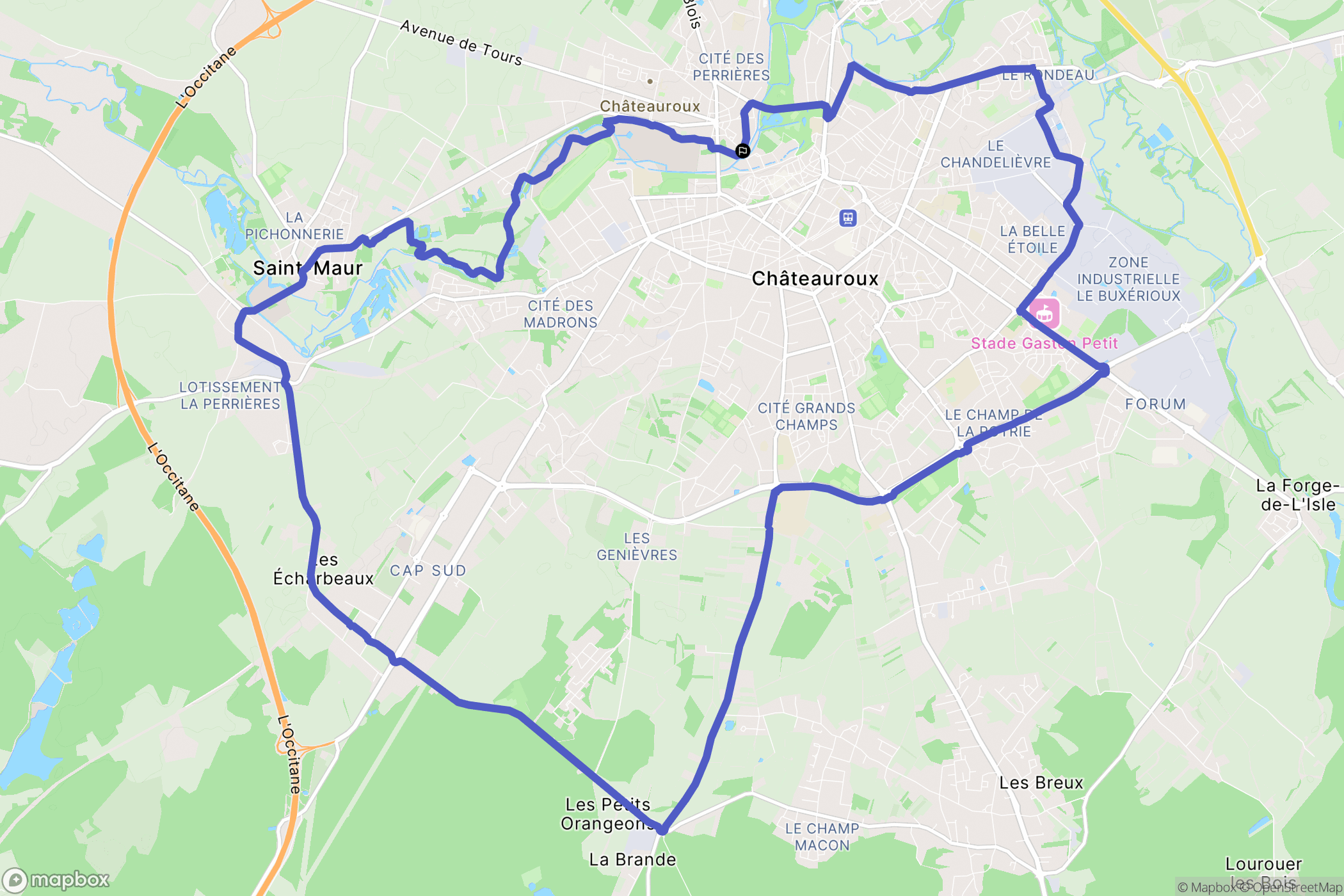 Châteauroux : carte du parcours de randonnée - France