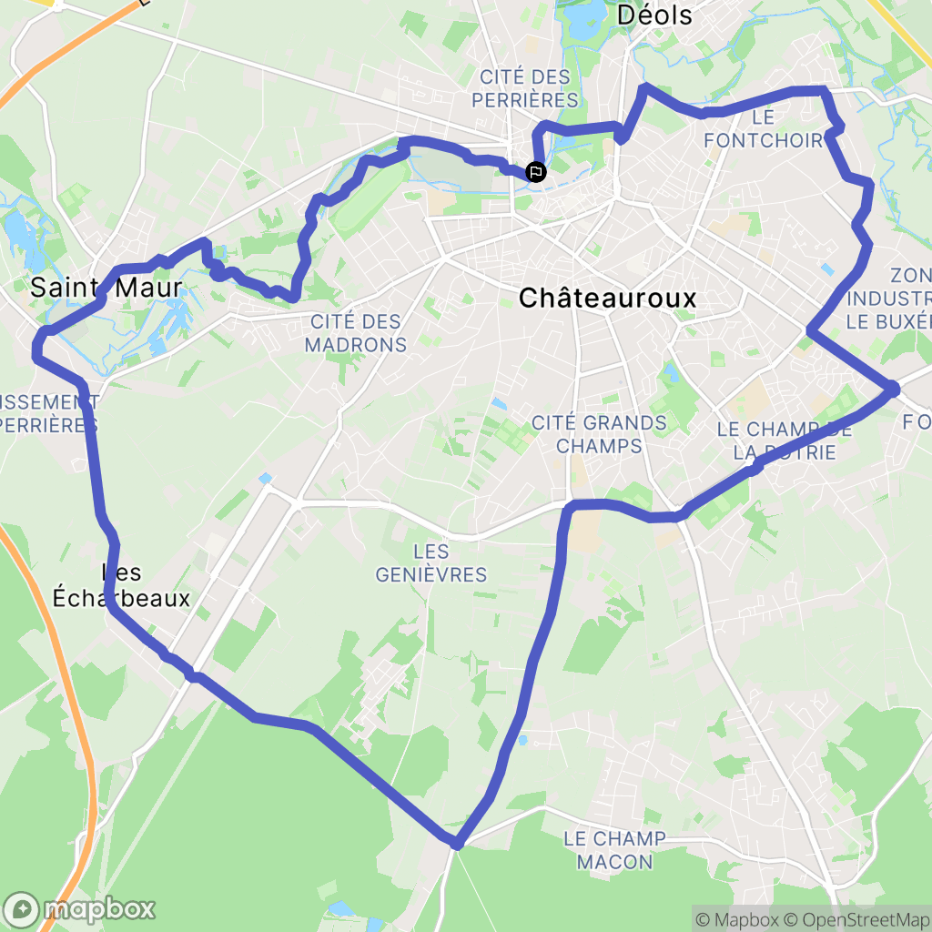 Châteauroux : carte du parcours de randonnée - France