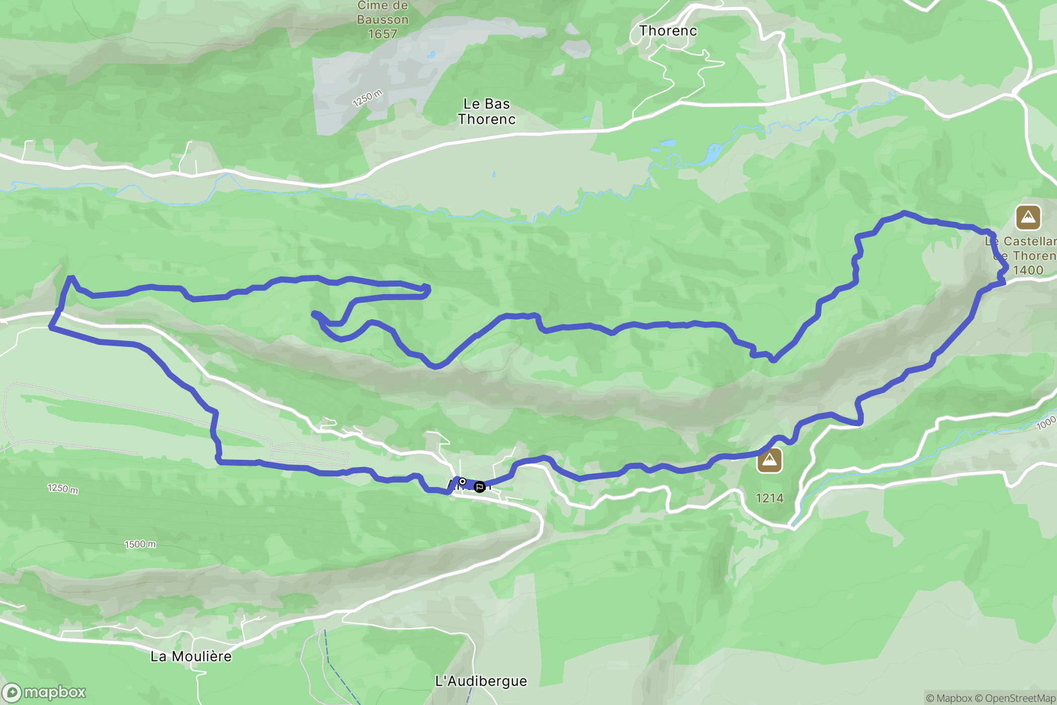 Andon : carte du parcours de randonnée - France