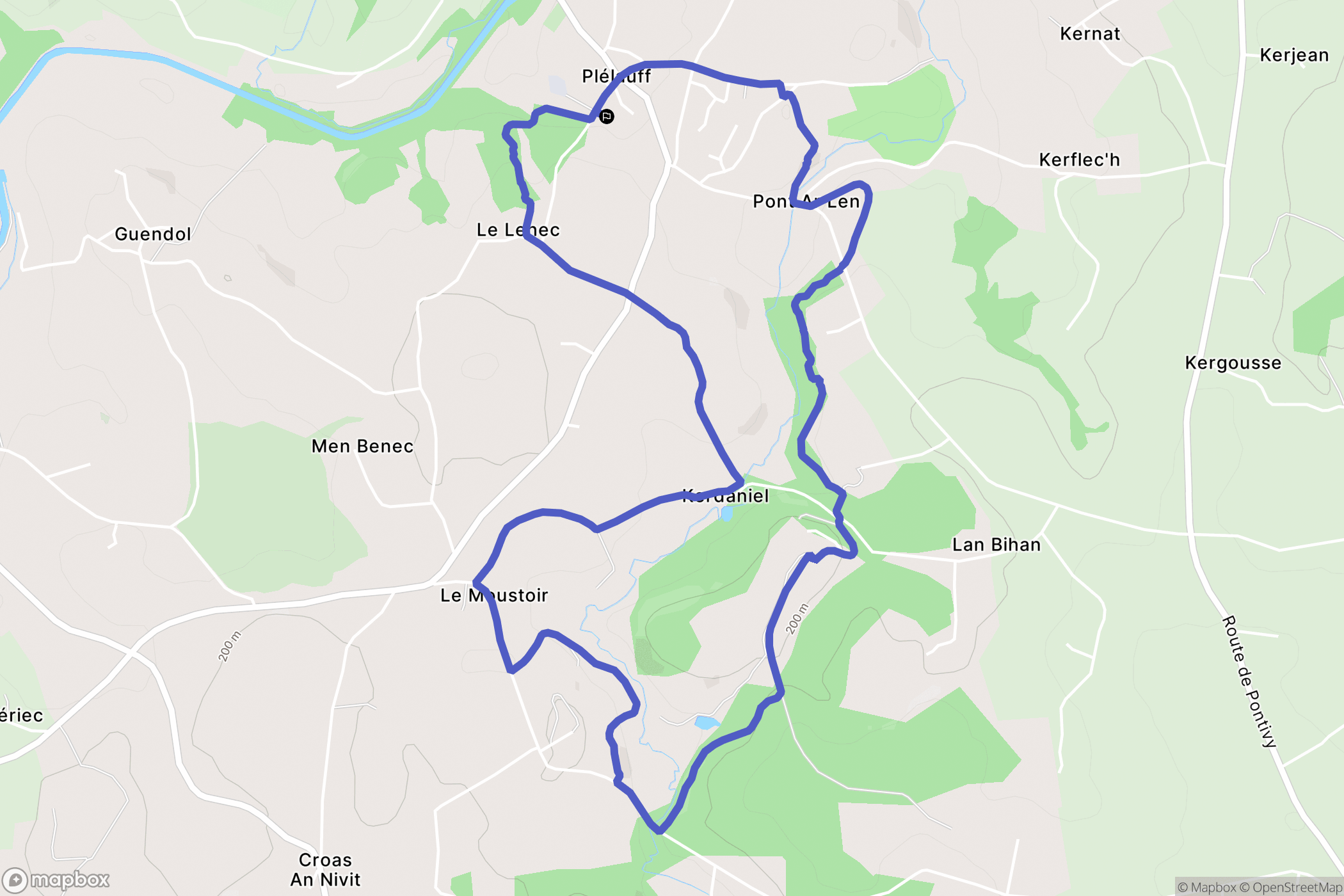 Plélauff : carte du parcours de randonnée - France
