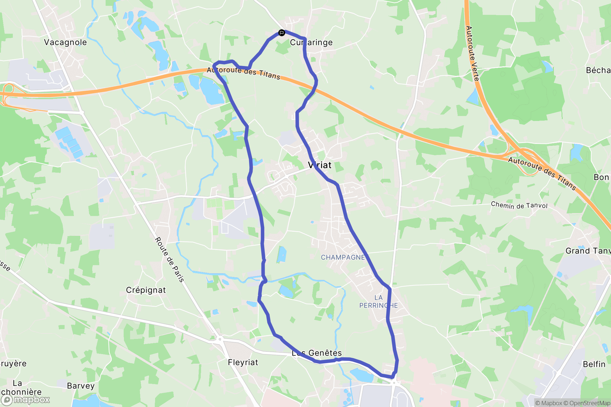 Viriat : carte du parcours de randonnée - France