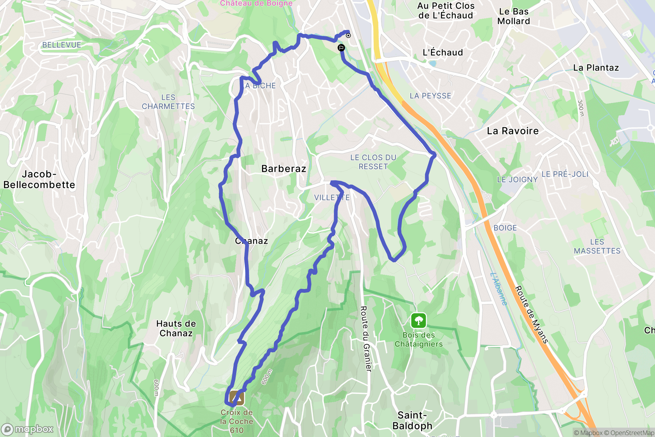 Barberaz : carte du parcours de randonnée - France