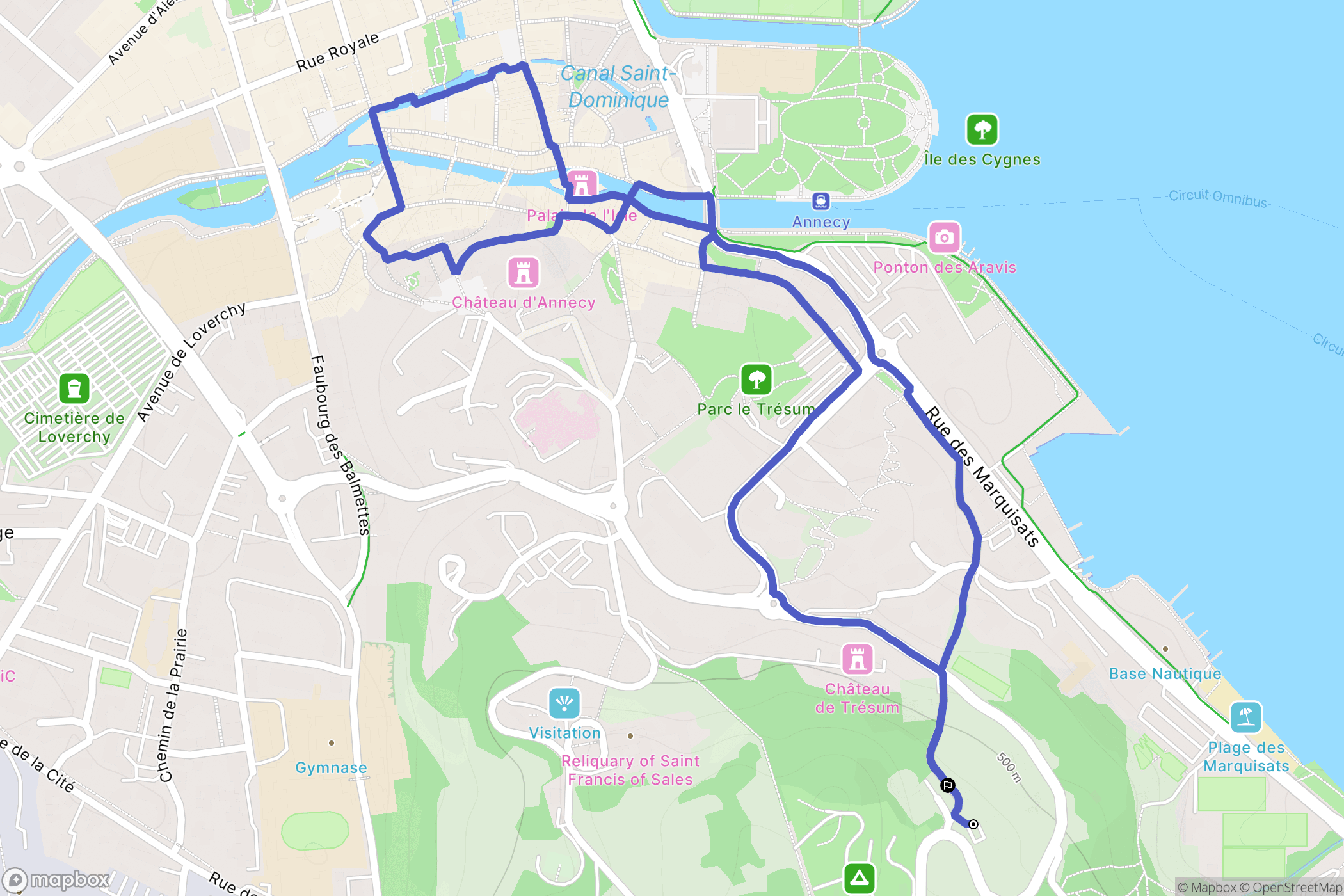 Annecy : carte du parcours de randonnée - France
