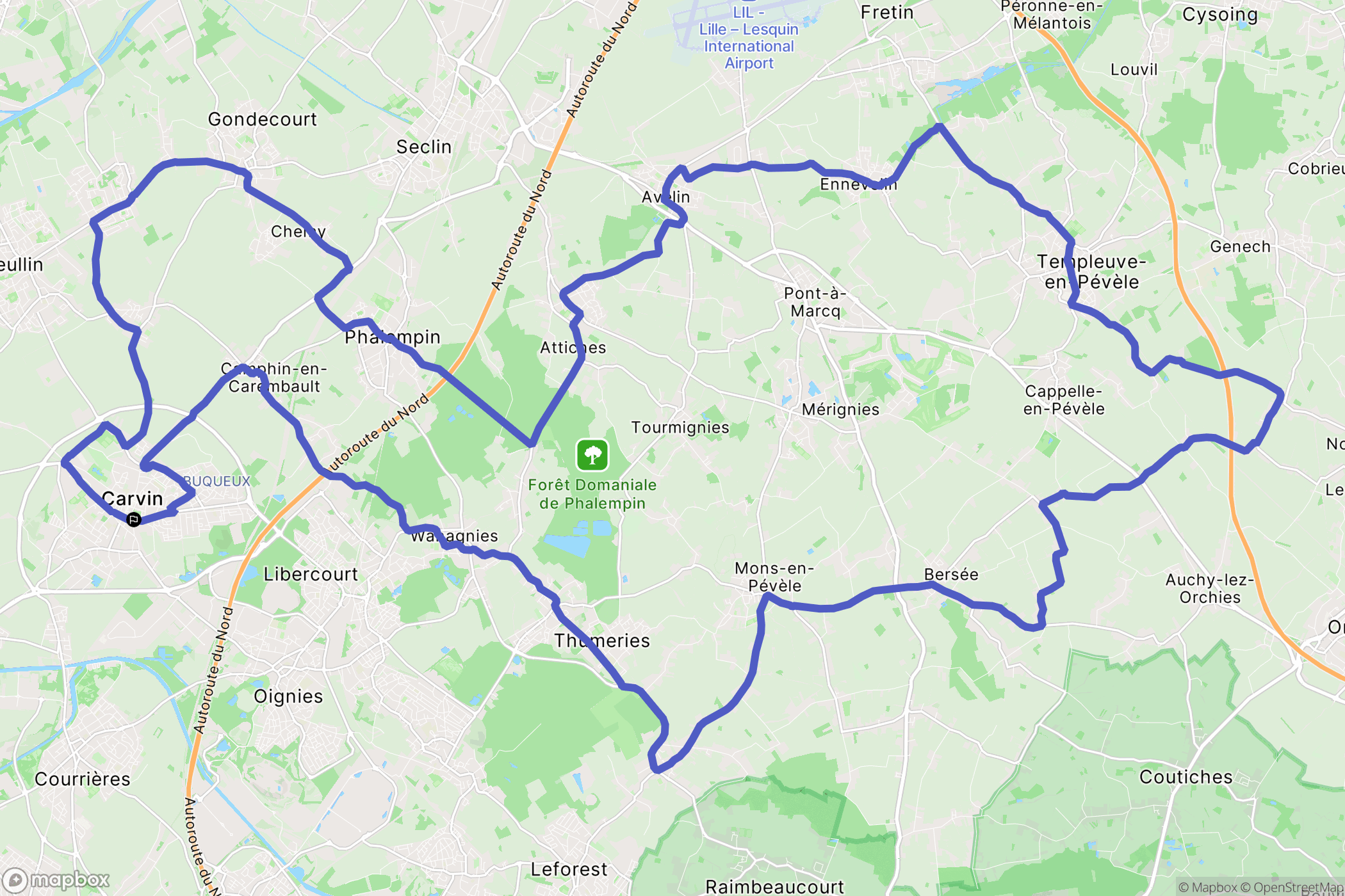 Carvin : carte du parcours de randonnée - France