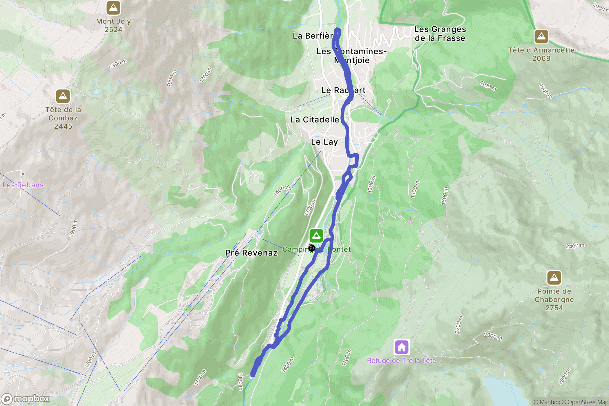 Les Contamines-Montjoie : carte du parcours de randonnée - France