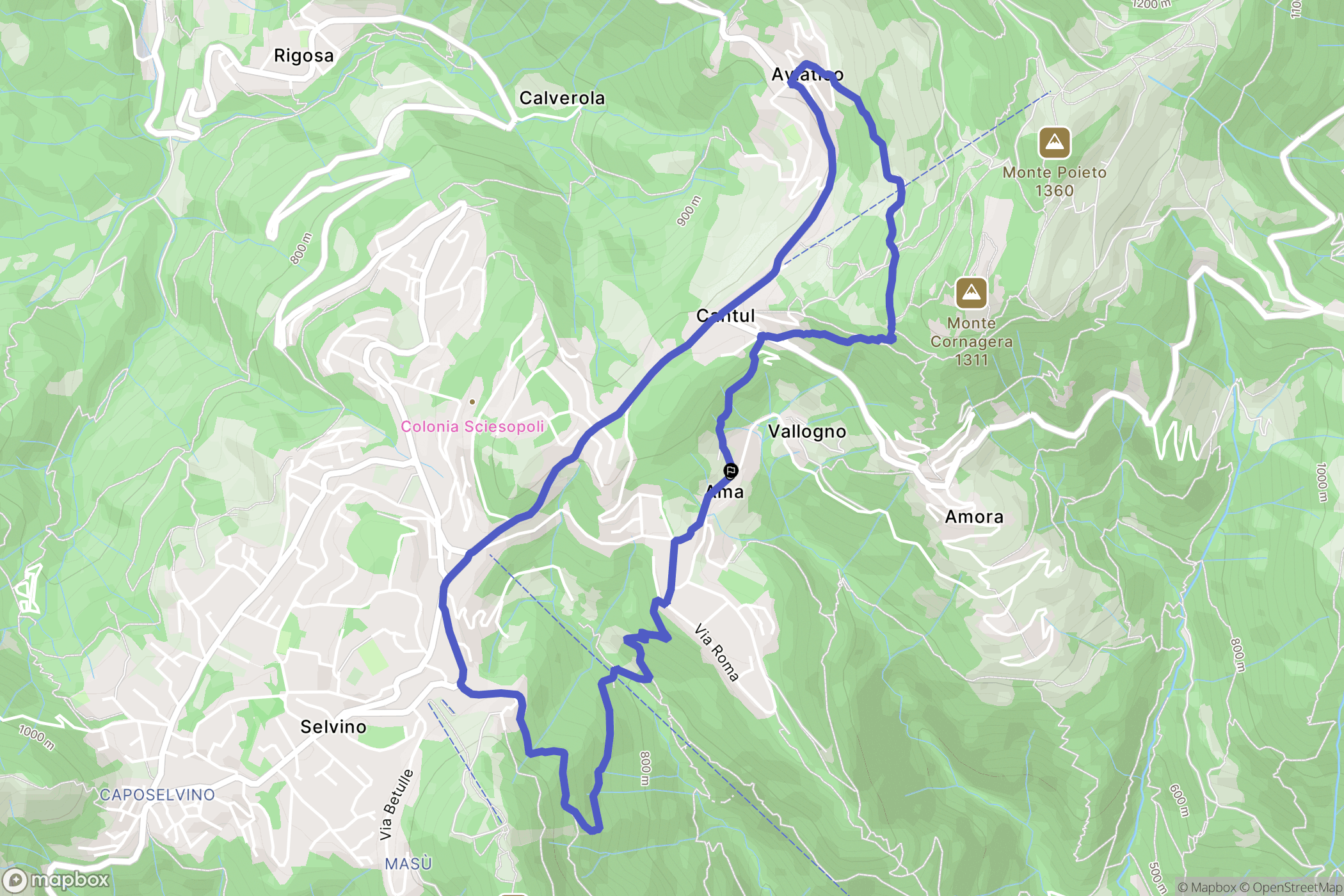 Ama : carte du parcours de randonnée - Italy