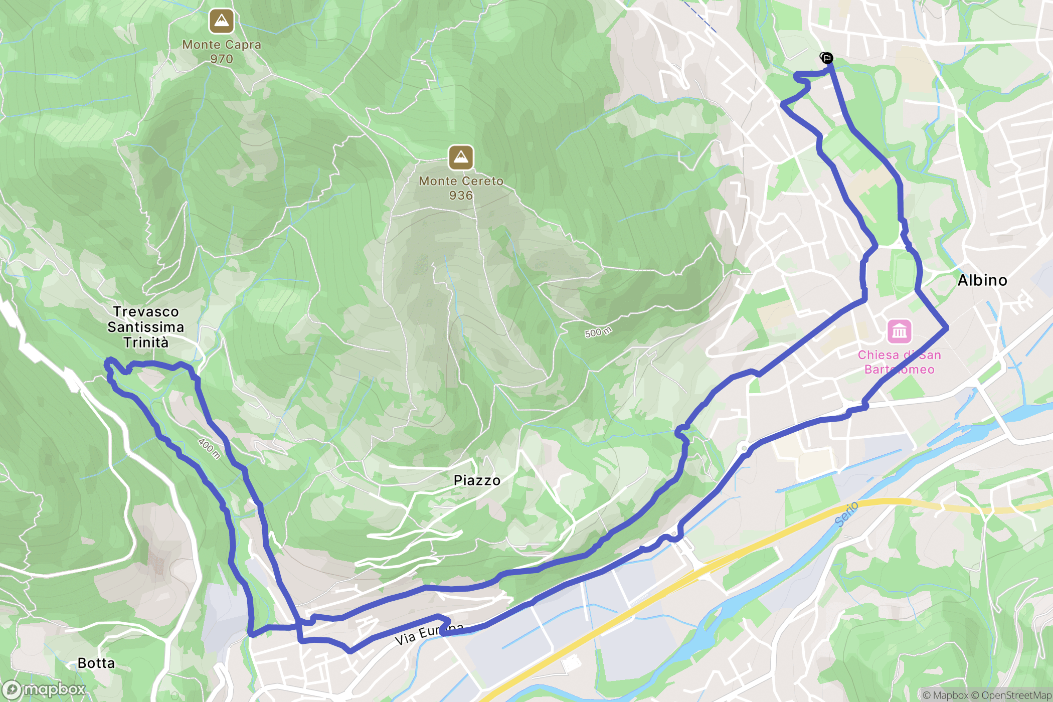 Albino : carte du parcours de randonnée - Italy
