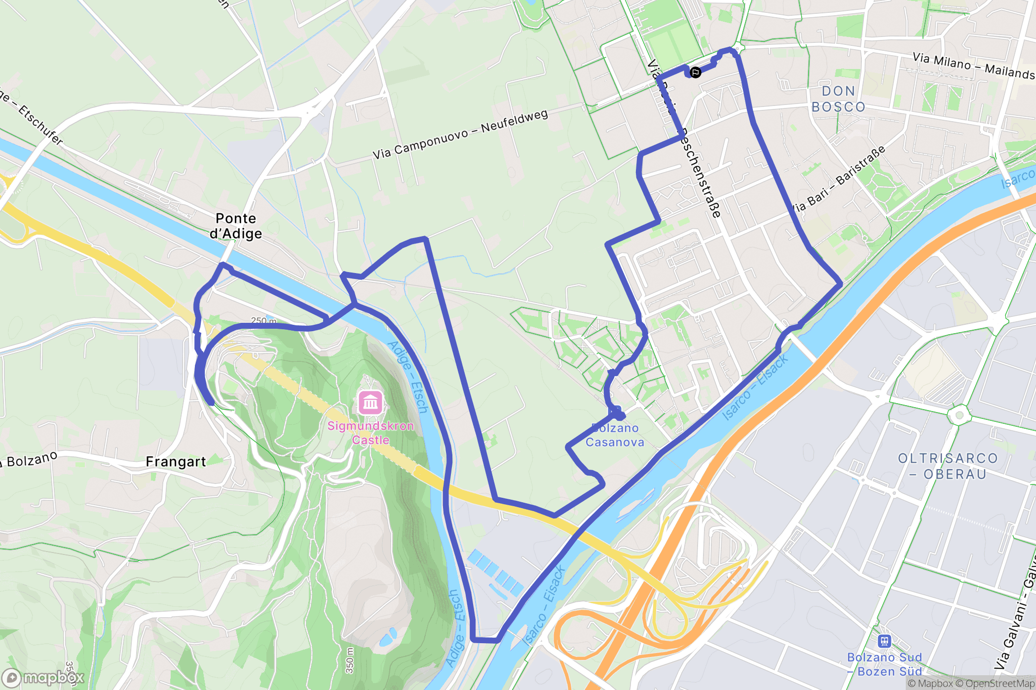 Bolzano : carte du parcours de randonnée - Italy