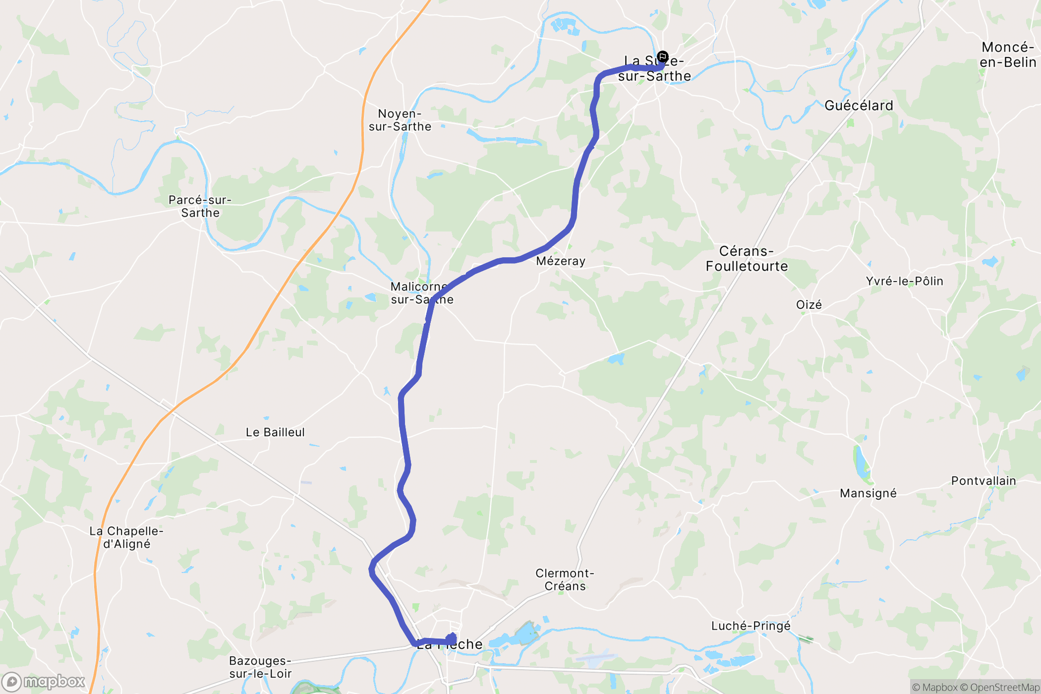 La Suze-sur-Sarthe : carte du parcours de randonnée - France