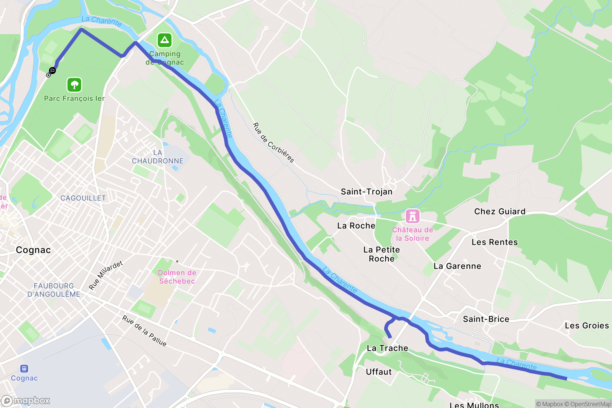 Cognac : carte du parcours de randonnée - France