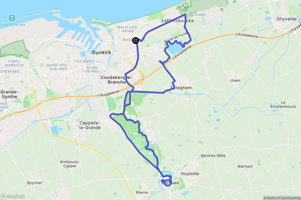 Dunkerque : carte du parcours de randonnée - France