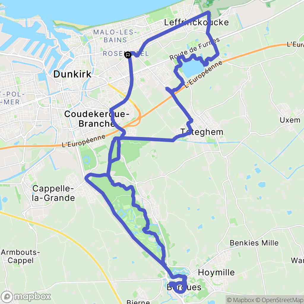 Dunkerque : carte du parcours de randonnée - France