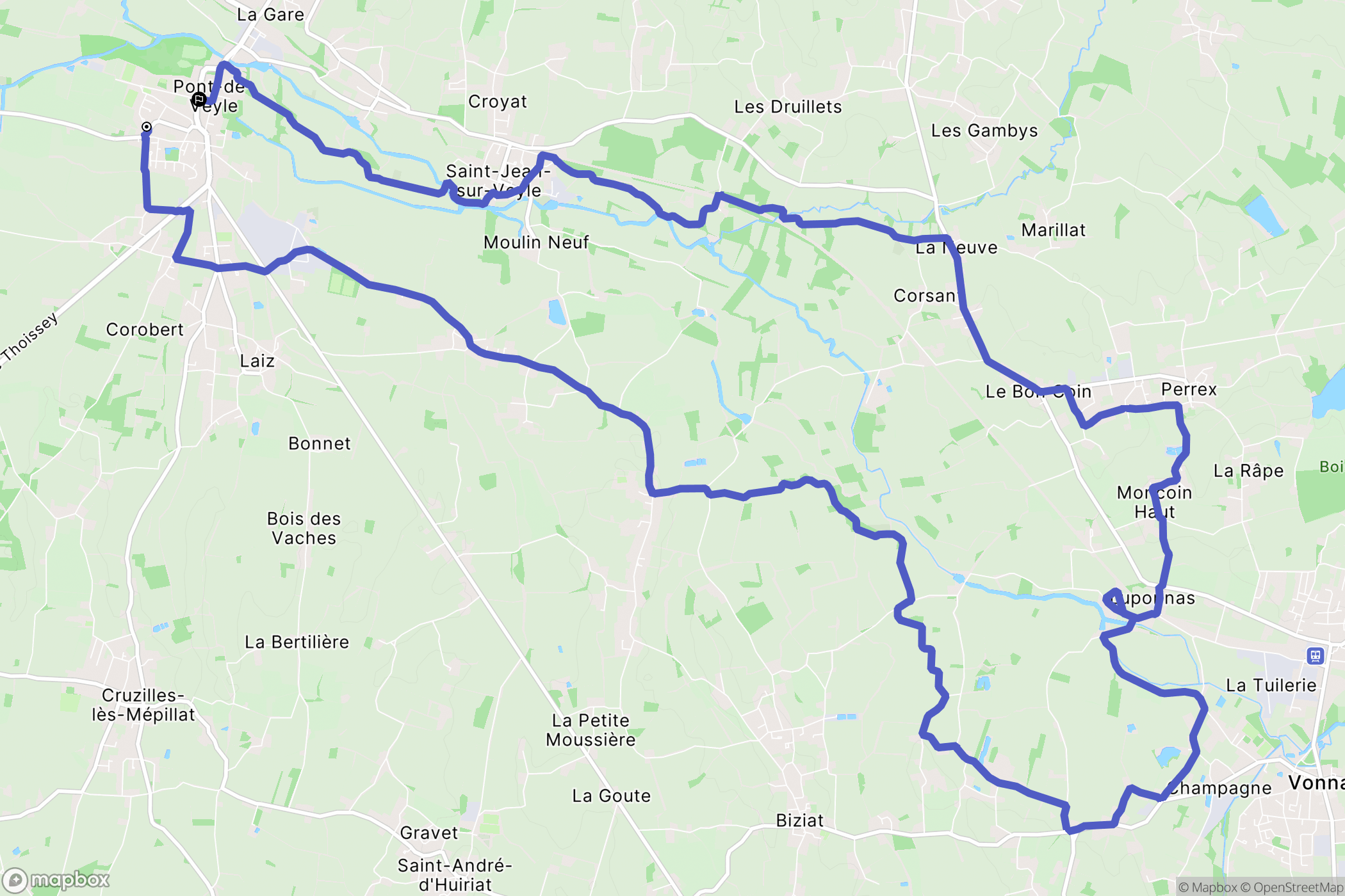 Pont-de-Veyle : carte du parcours de randonnée - France