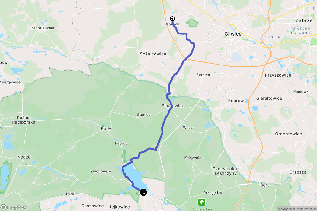 Kozłów: mapa trasy - Poland
