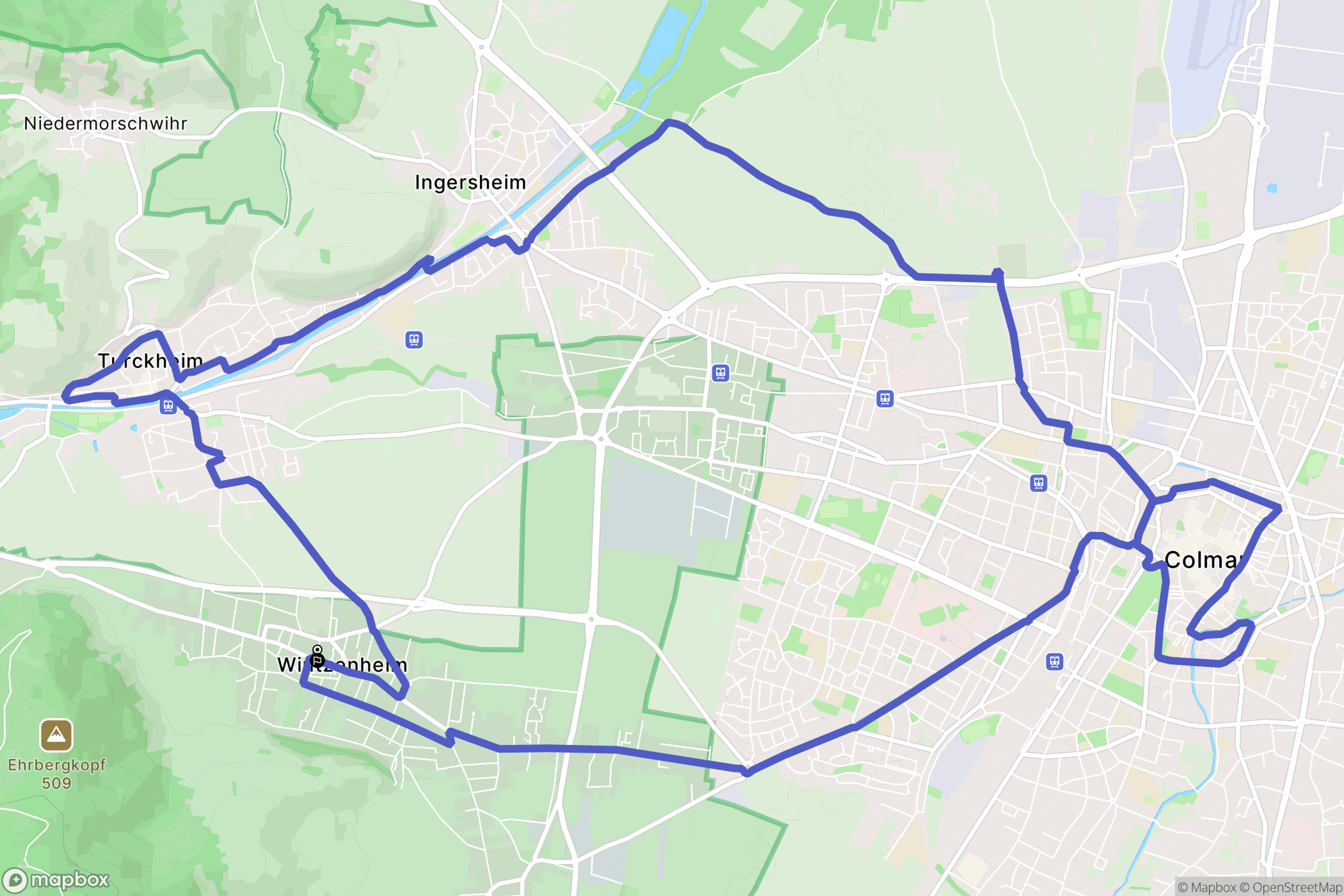 Wintzenheim : carte du parcours de randonnée - France