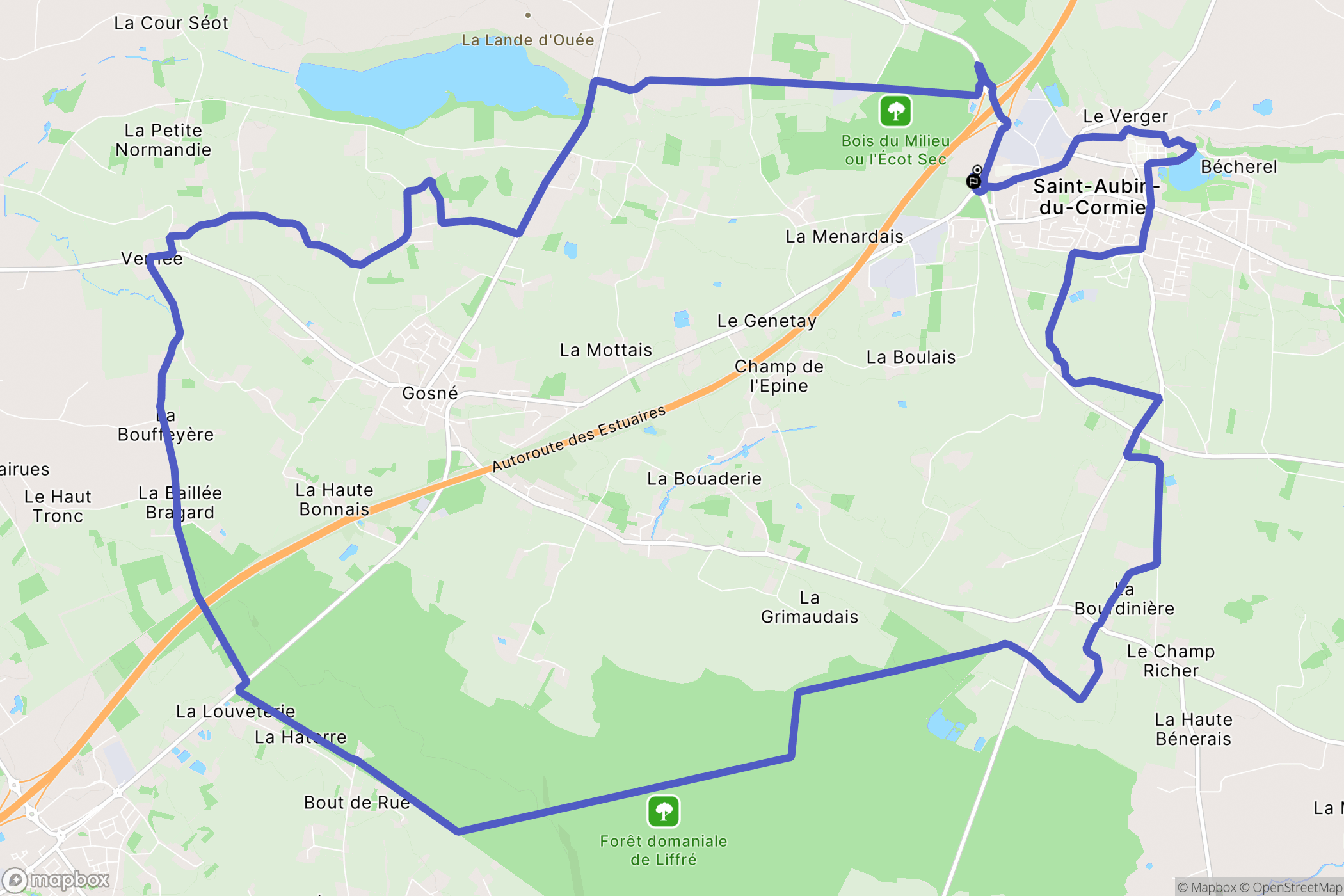 Saint-Aubin-du-Cormier : carte du parcours de randonnée - France