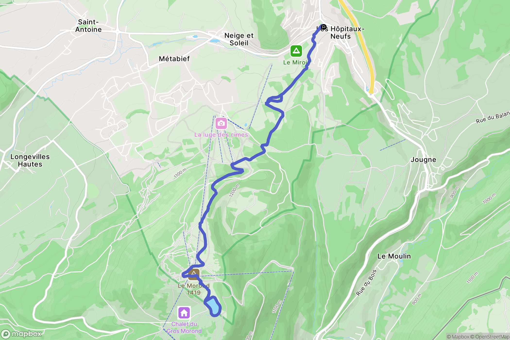 Les Hôpitaux-Neufs : carte du parcours de randonnée - France