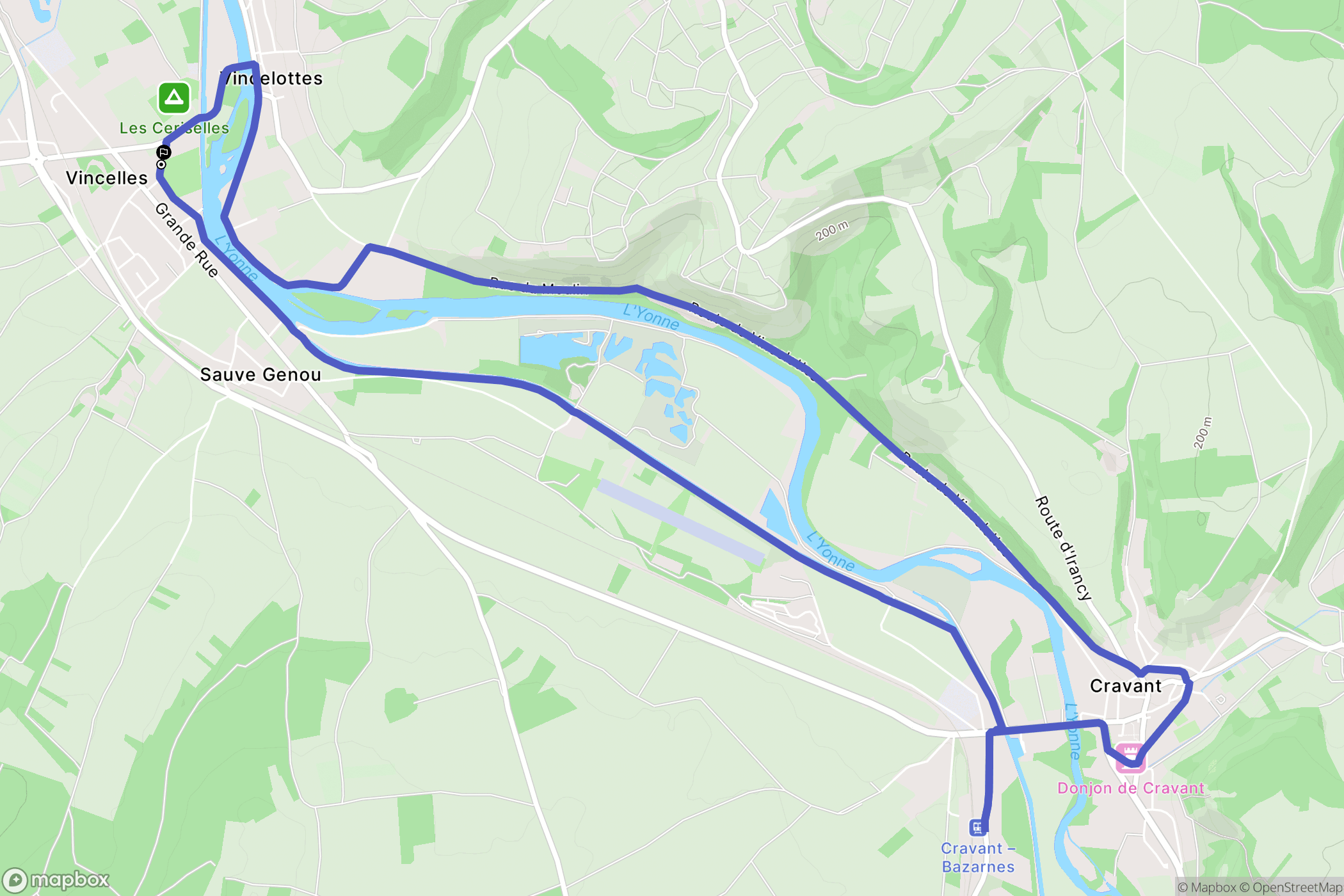 Vincelles : carte du parcours de randonnée - France
