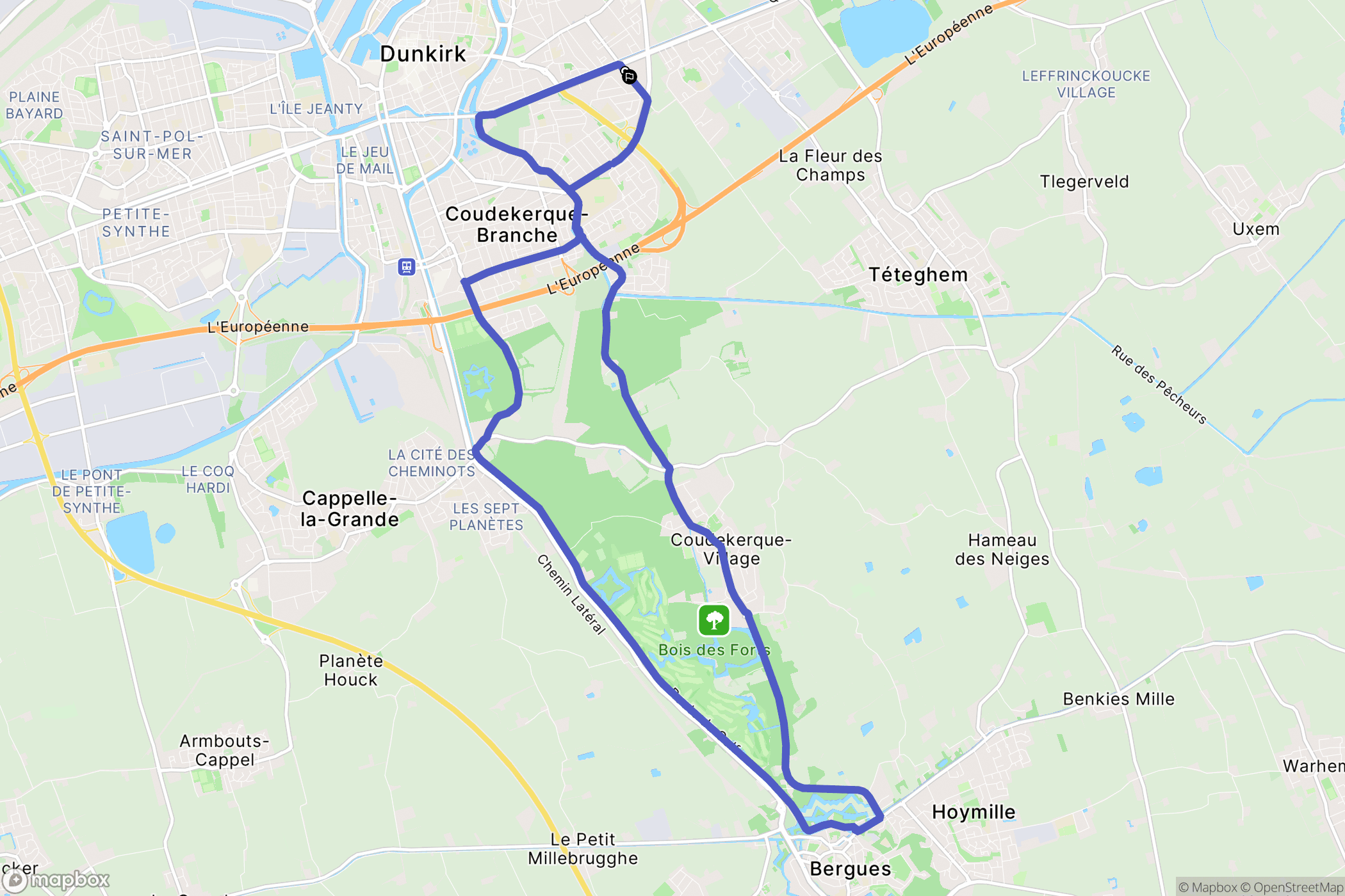 Coudekerque-Branche : carte du parcours de randonnée - France