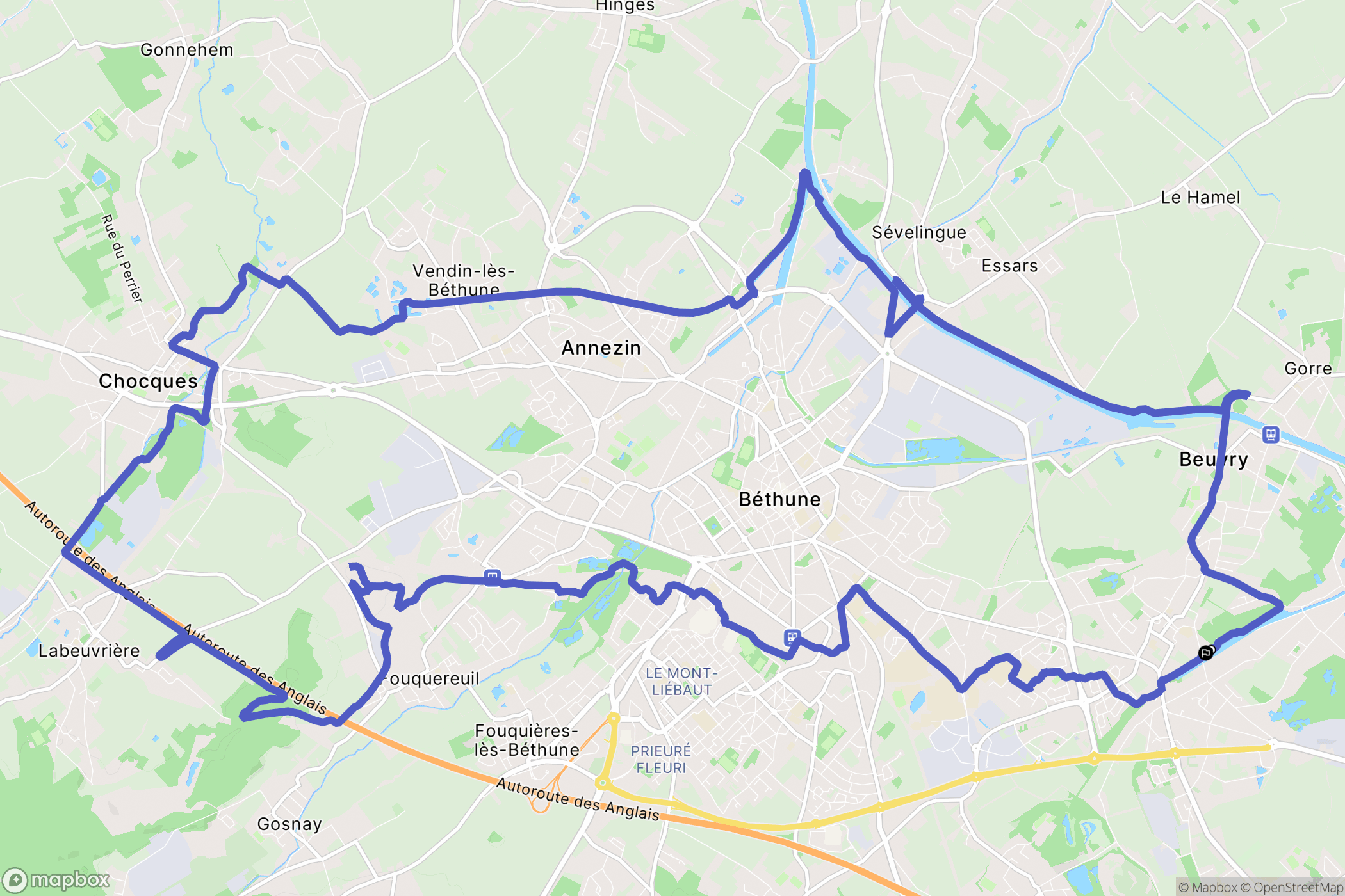 Beuvry : carte du parcours de randonnée - France