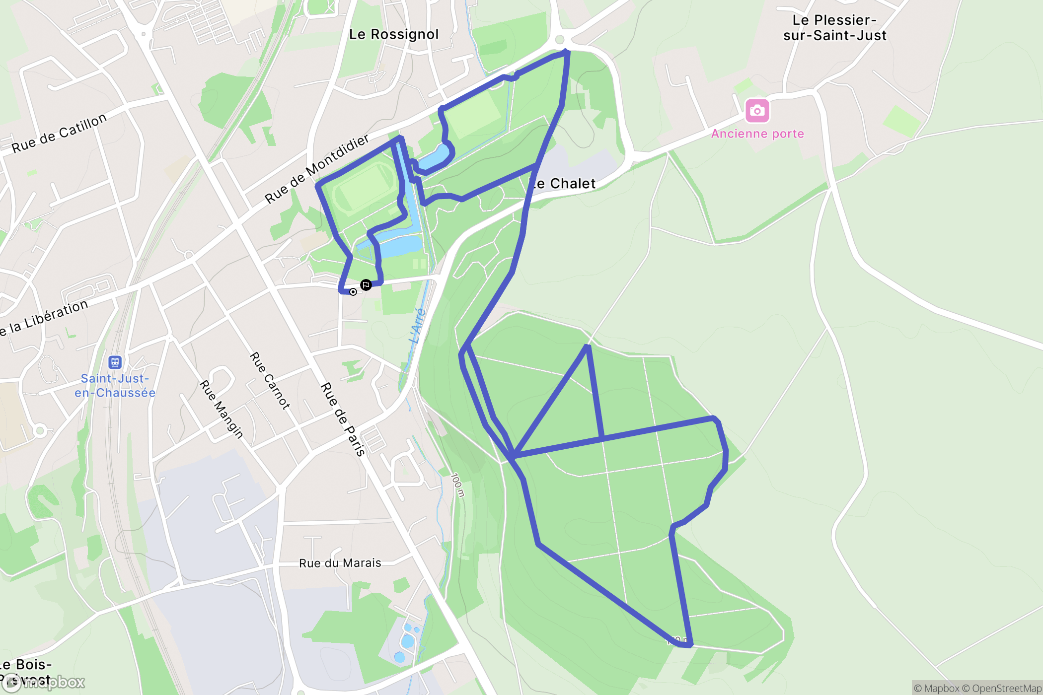 Saint-Just-en-Chaussée : carte du parcours de randonnée - France