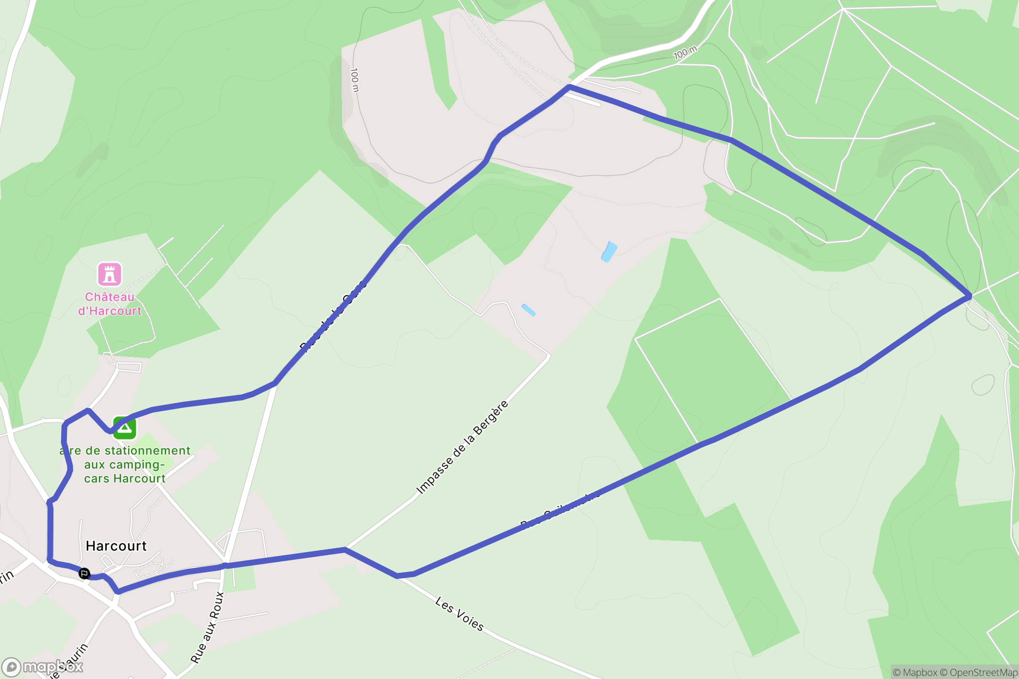Harcourt : carte du parcours de randonnée - France