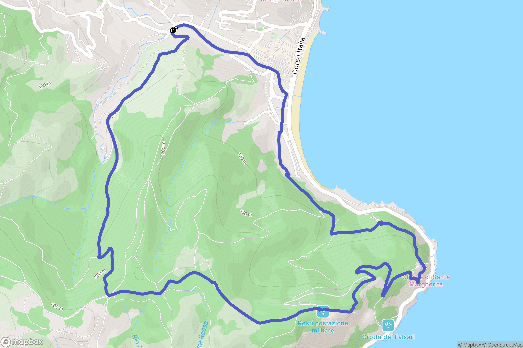 Noli : carte du parcours de randonnée - Italy
