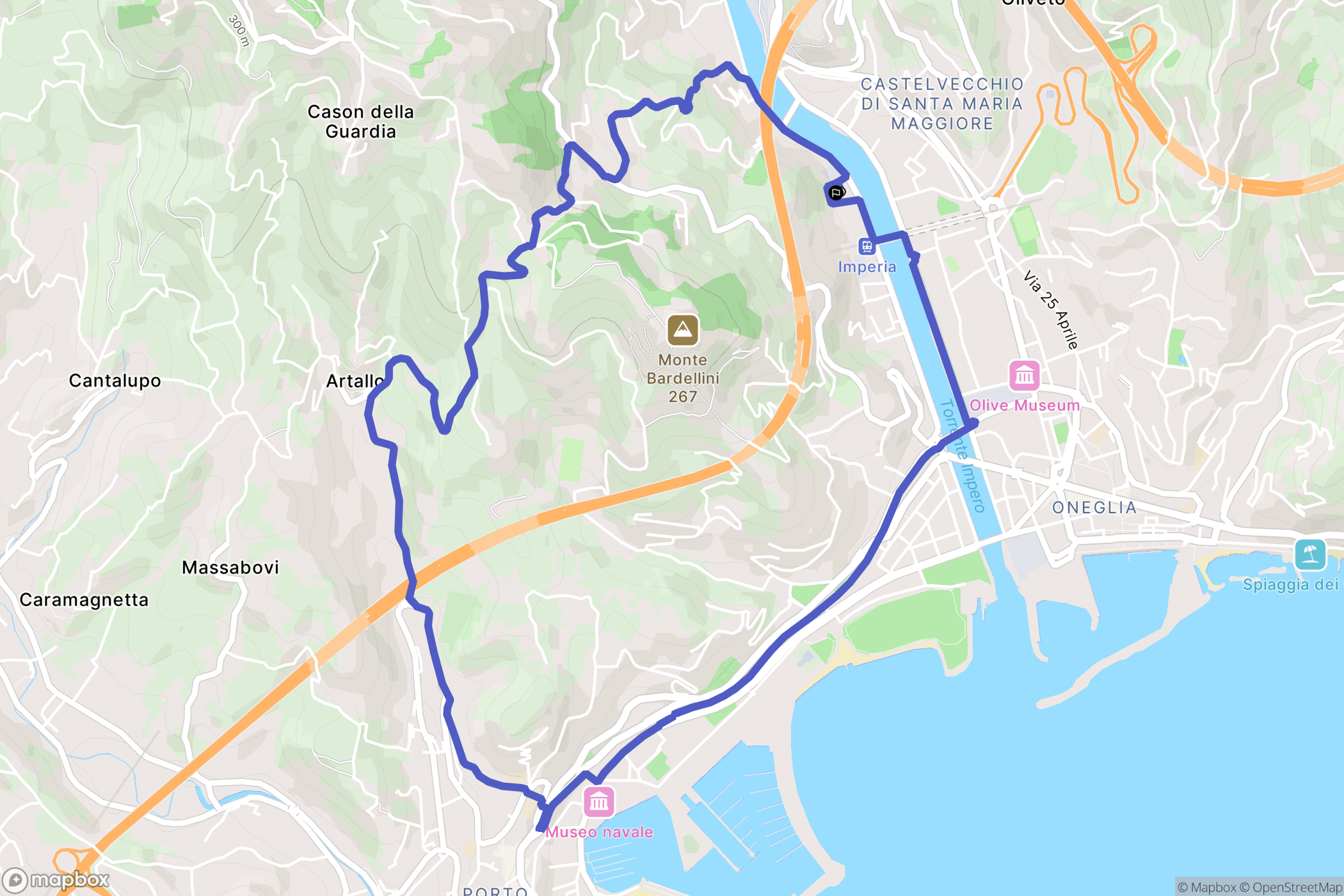 Imperia : carte du parcours de randonnée - Italy