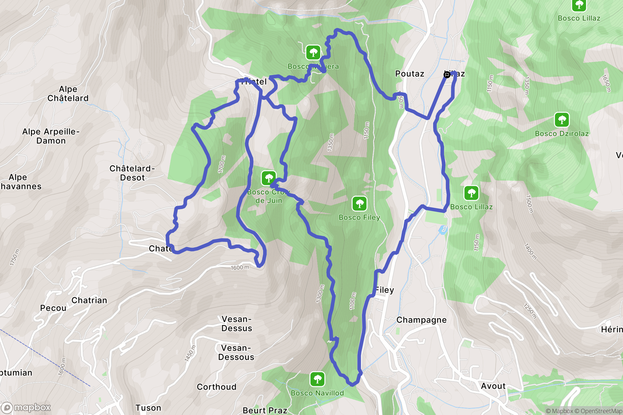 Lillaz : carte du parcours de randonnée - Italy