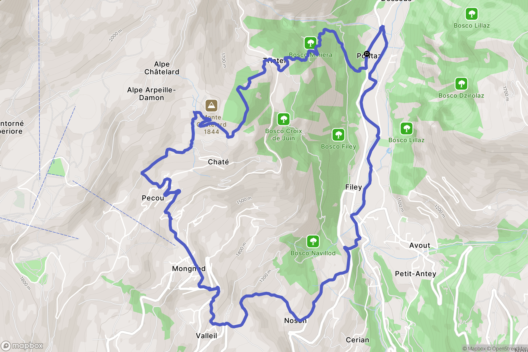 Poutaz : carte du parcours de randonnée - Italy