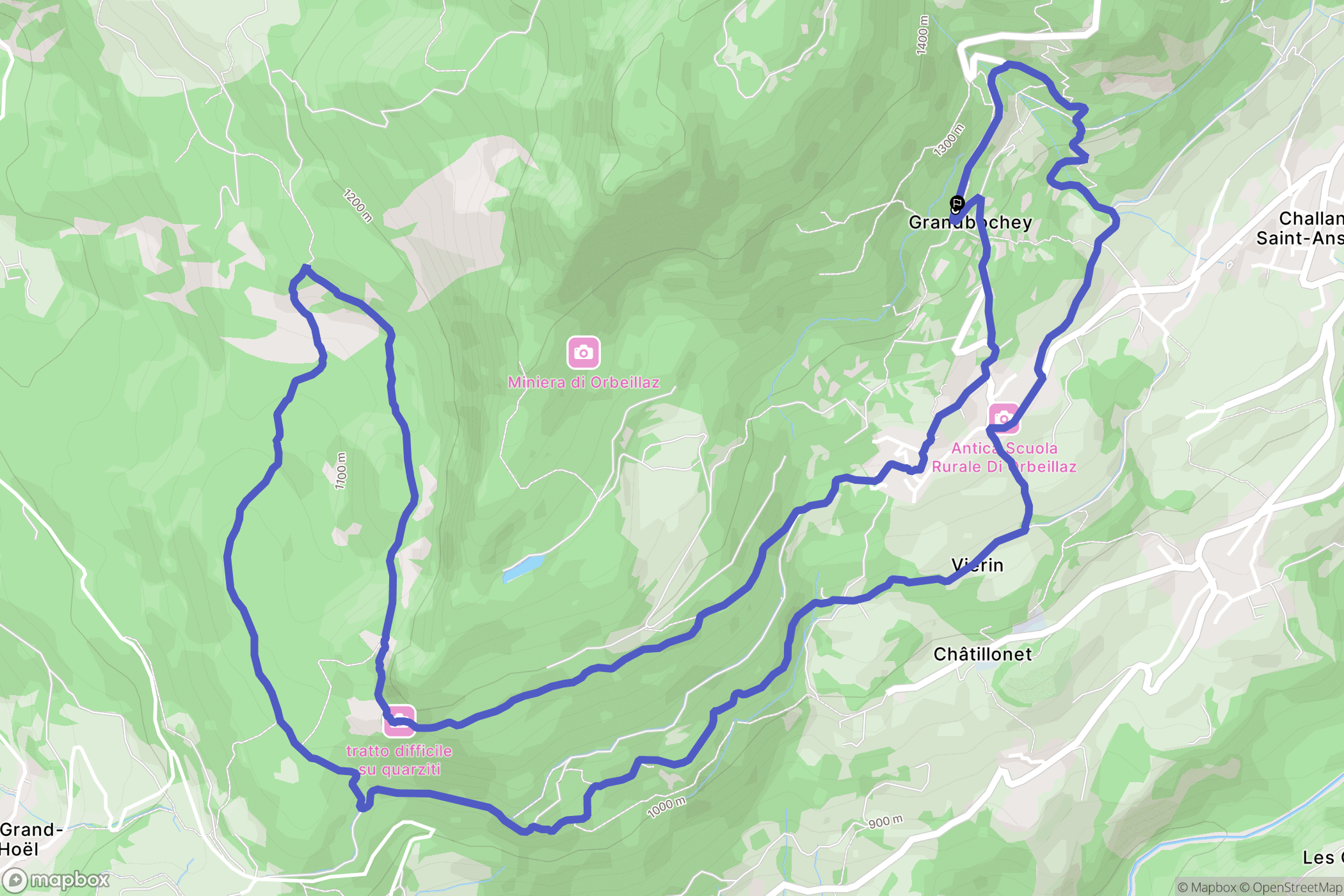 Orbeillaz : carte du parcours de randonnée - Italy