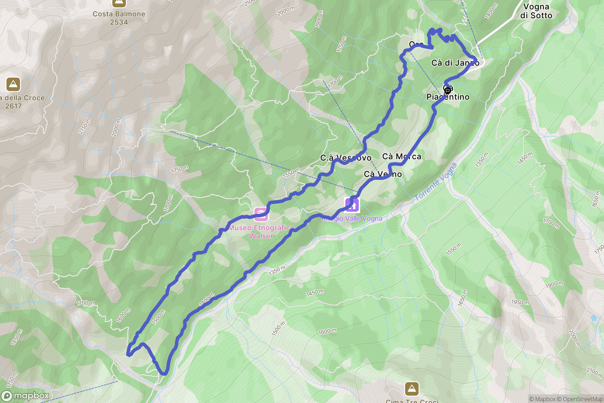 Riva Valdobbia : carte du parcours de randonnée - Italy