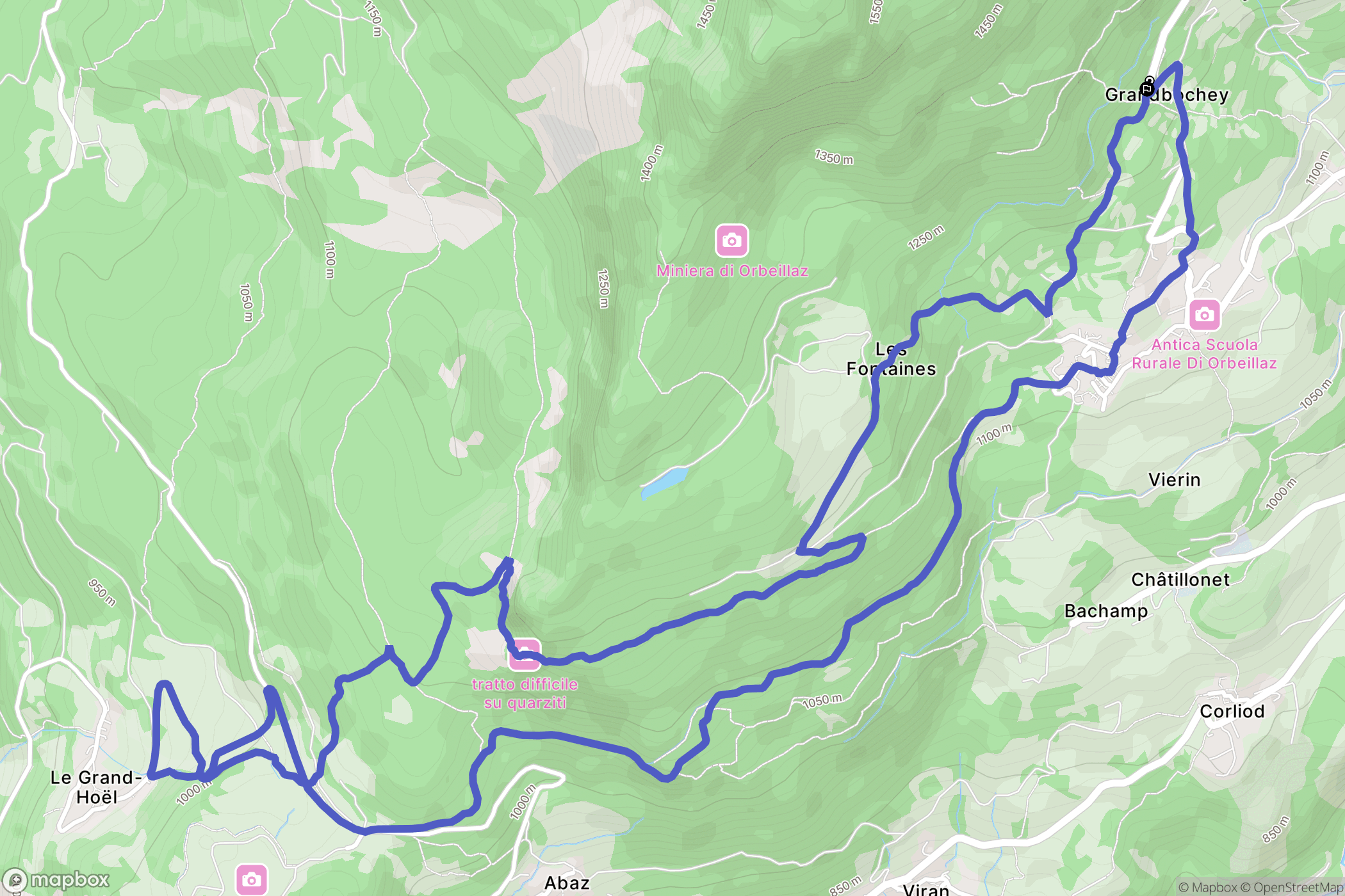 Orbeillaz : carte du parcours de randonnée - Italy
