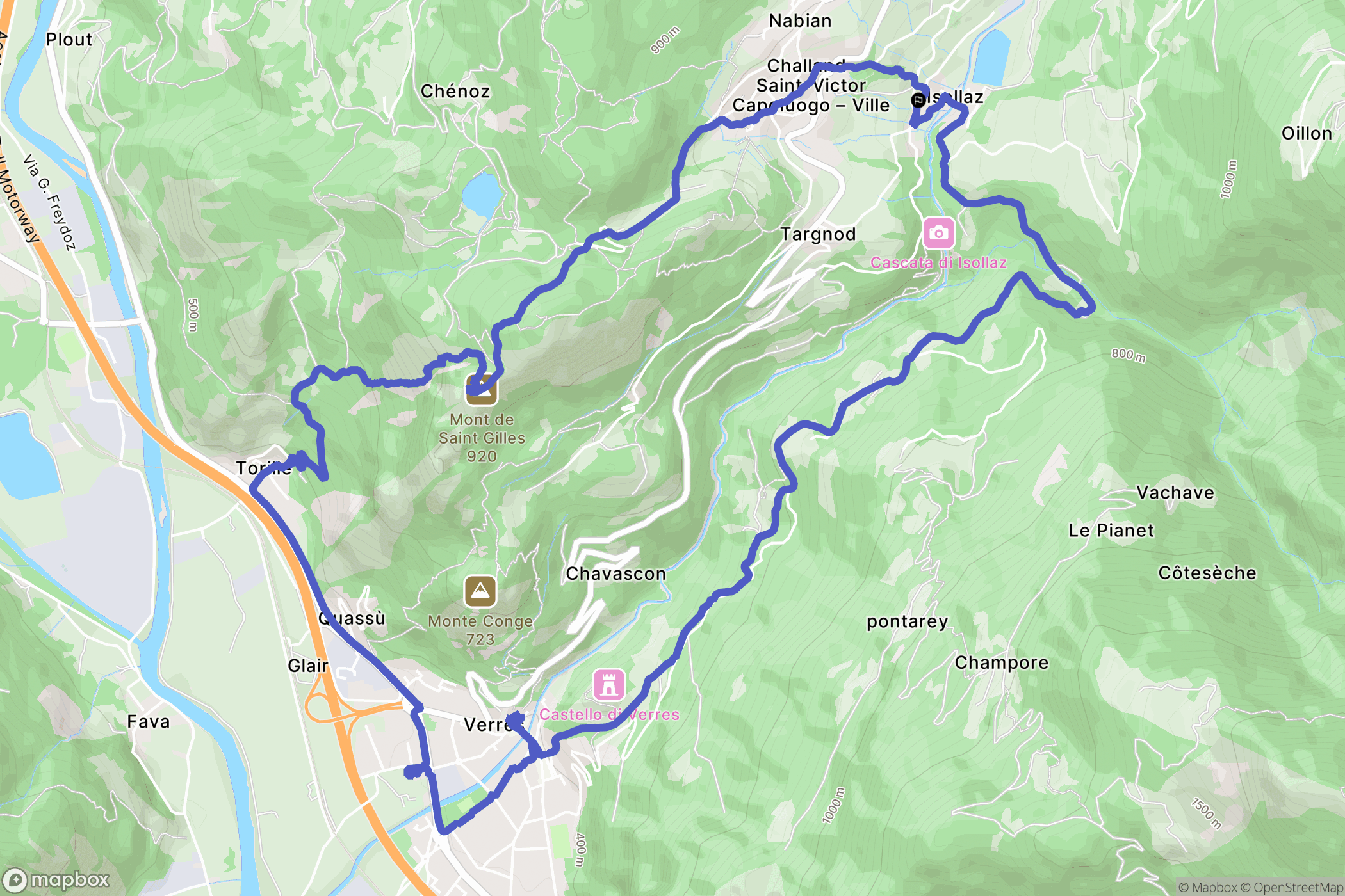 Isollaz : carte du parcours de randonnée - Italy