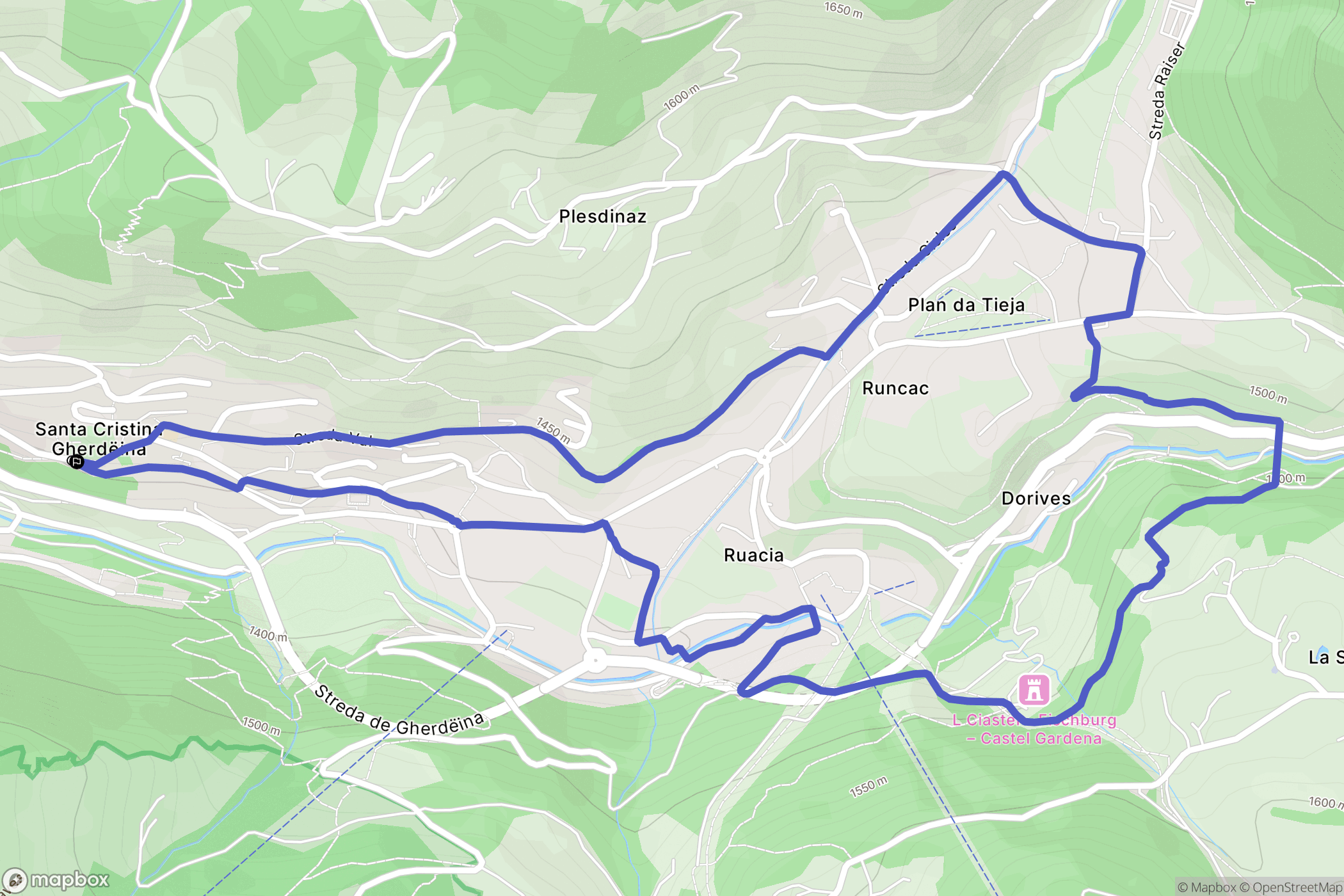 Santa Cristina Valgardena : carte du parcours de randonnée - Italy