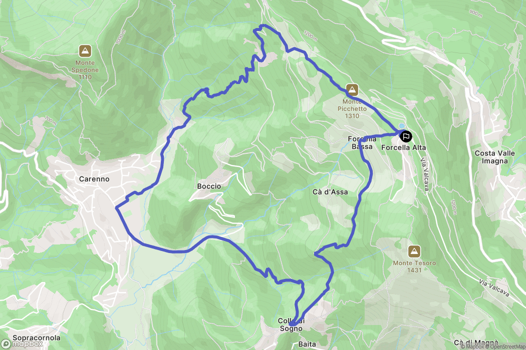 Forcella Alta : carte du parcours de randonnée - Italy