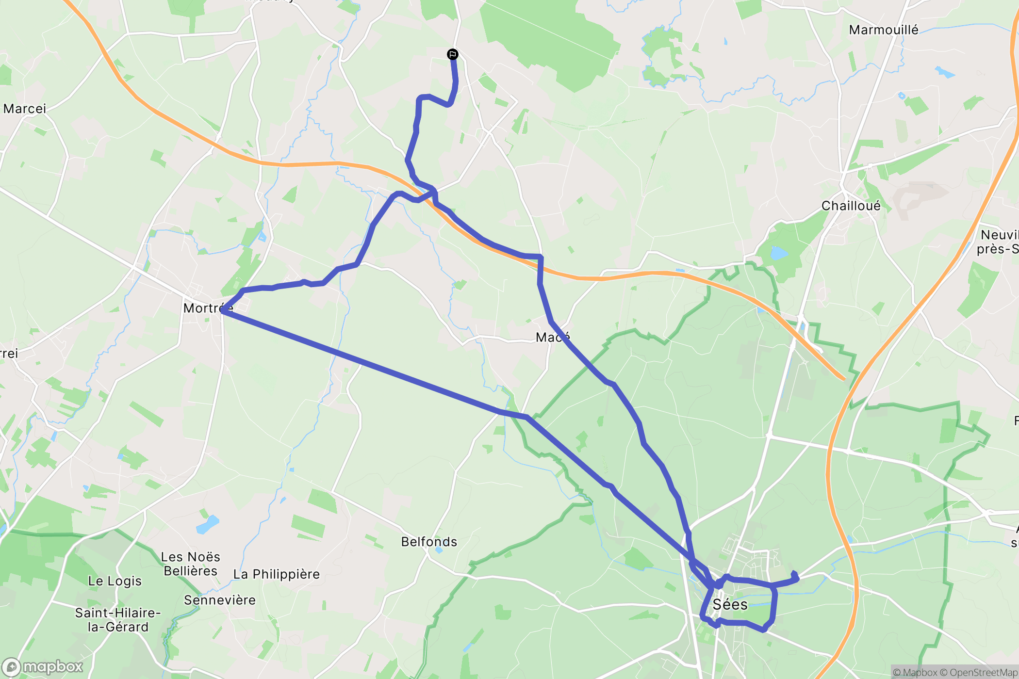 Le Château-d'Almenêches : carte du parcours de randonnée - France