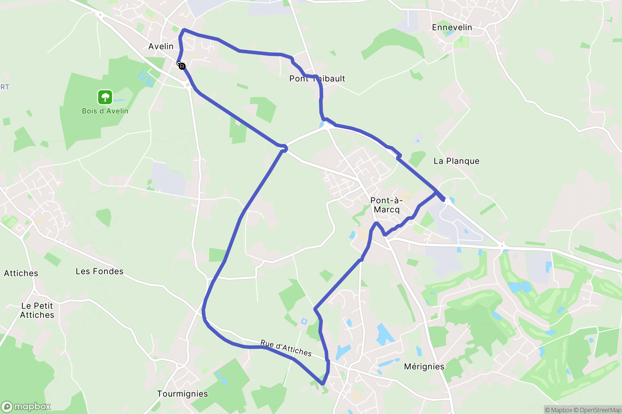 Avelin : carte du parcours de randonnée - France