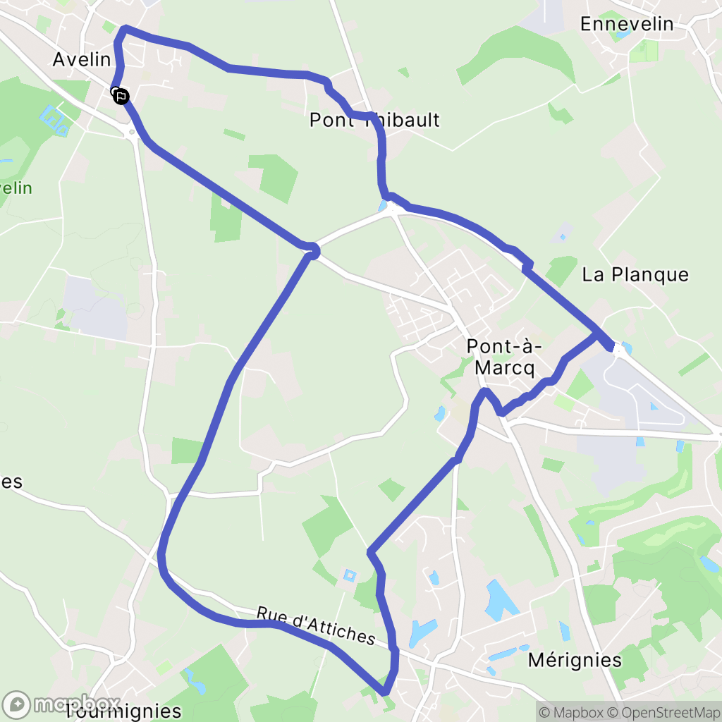 Avelin : carte du parcours de randonnée - France