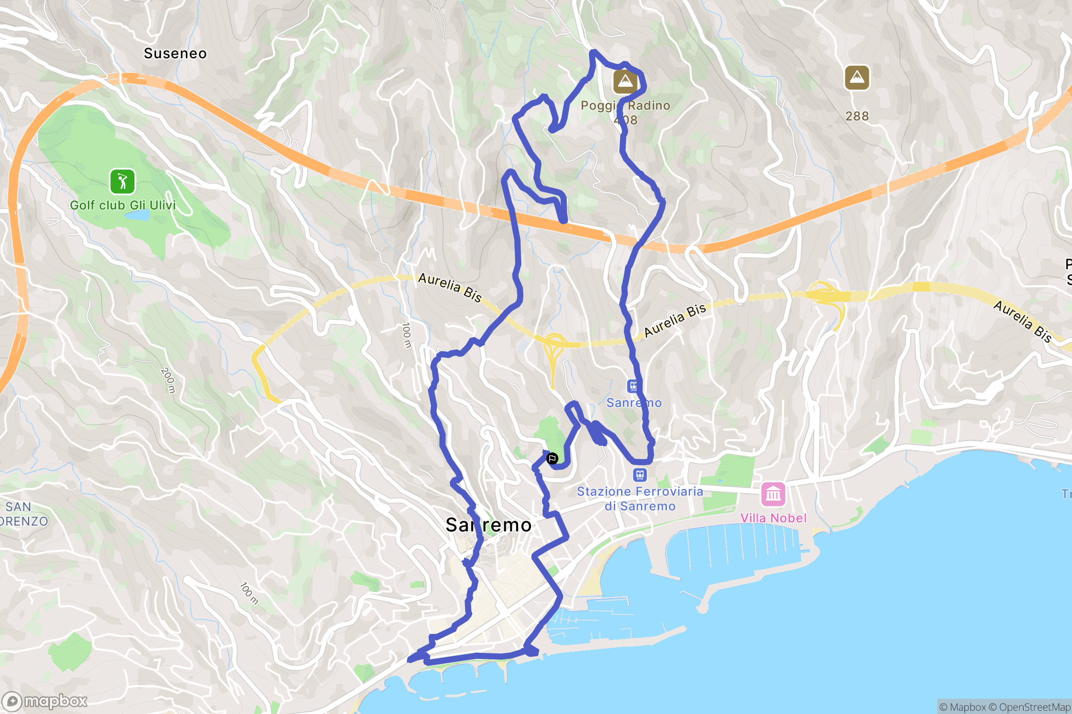 Sanremo : carte du parcours de randonnée - Italy