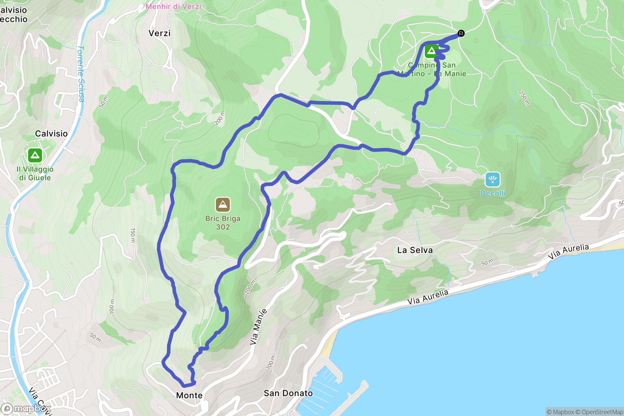 : carte du parcours de randonnée - Italy