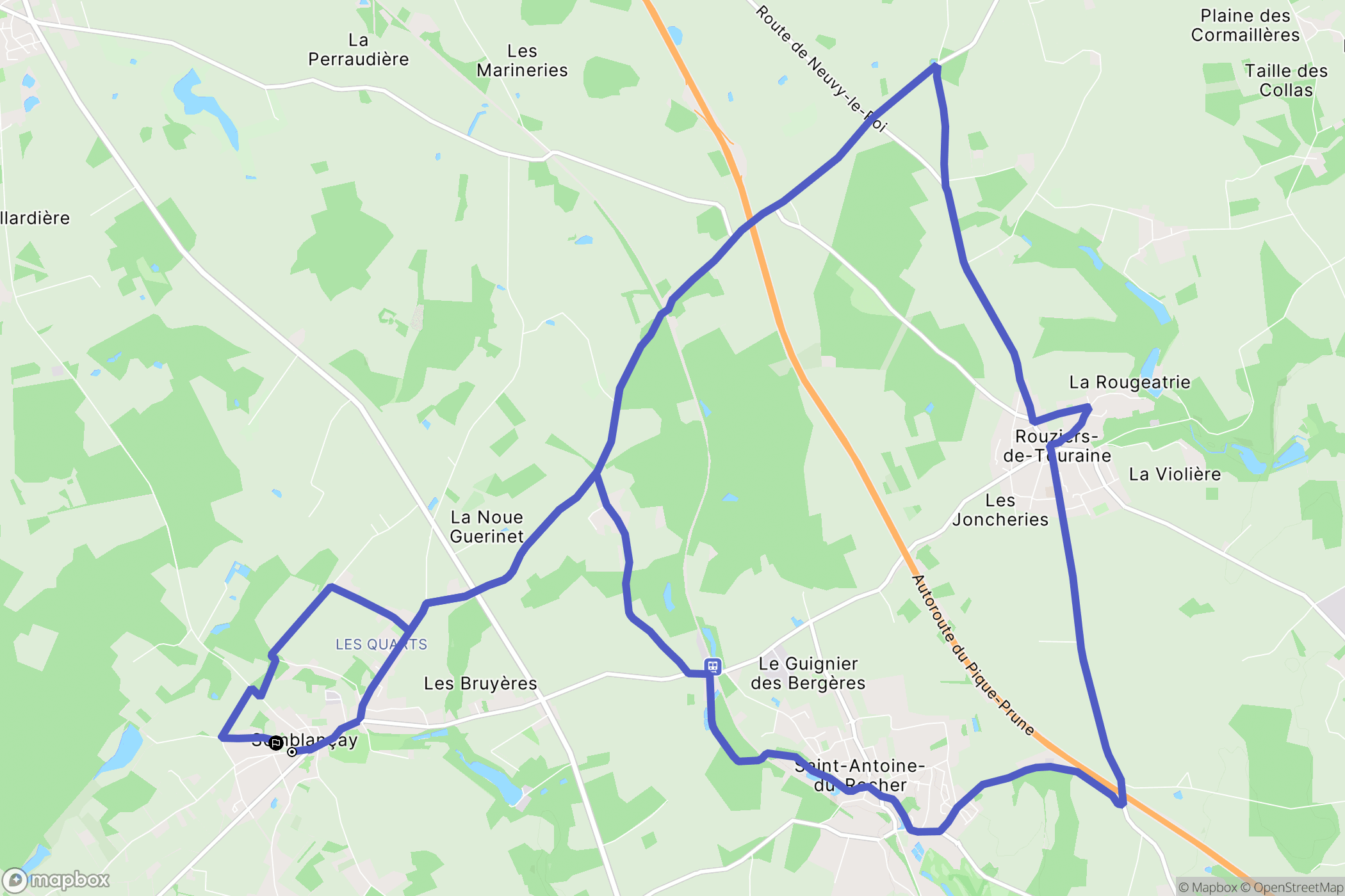 Semblançay : carte du parcours de randonnée - France