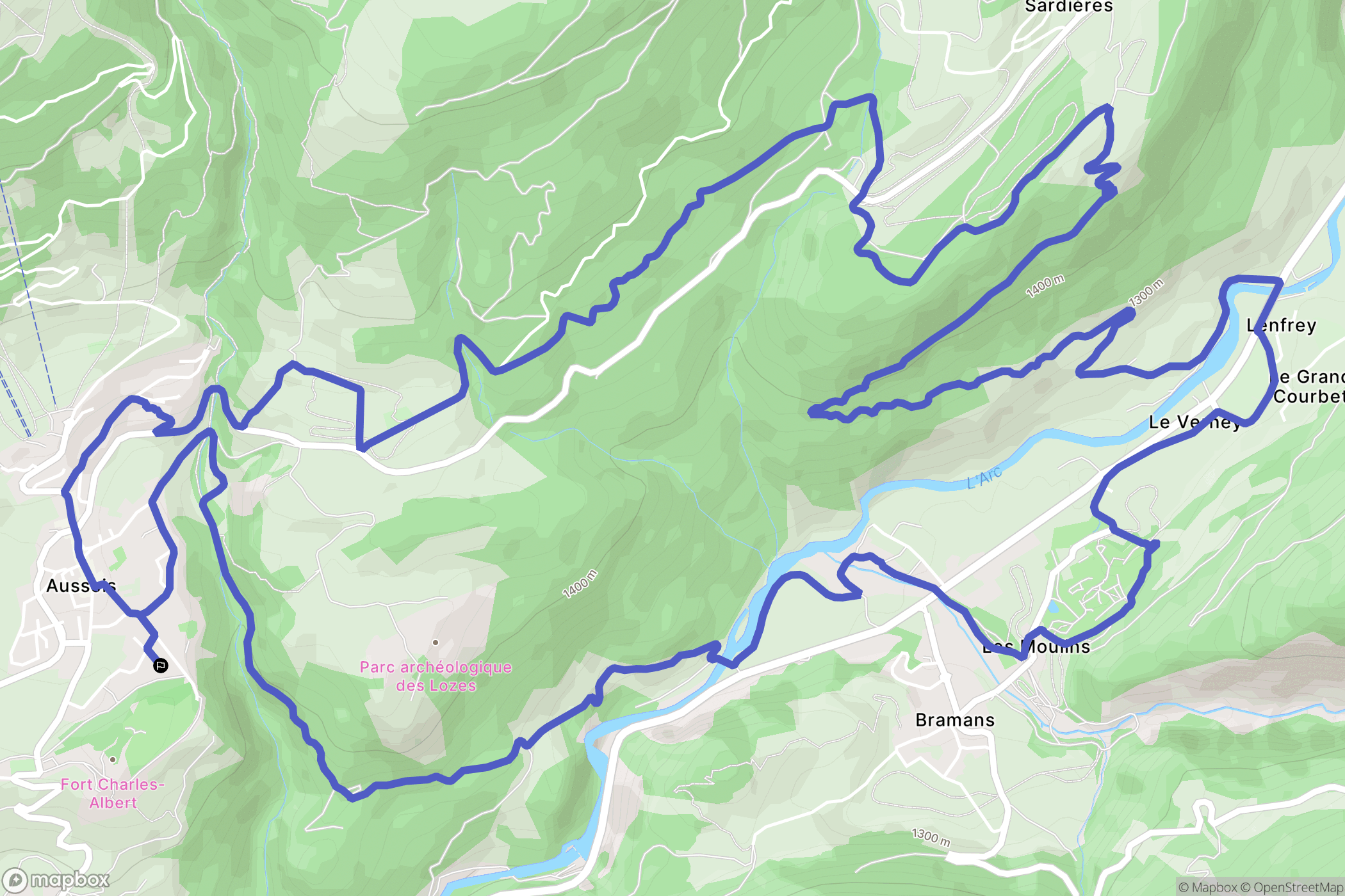 Aussois : carte du parcours de randonnée - France