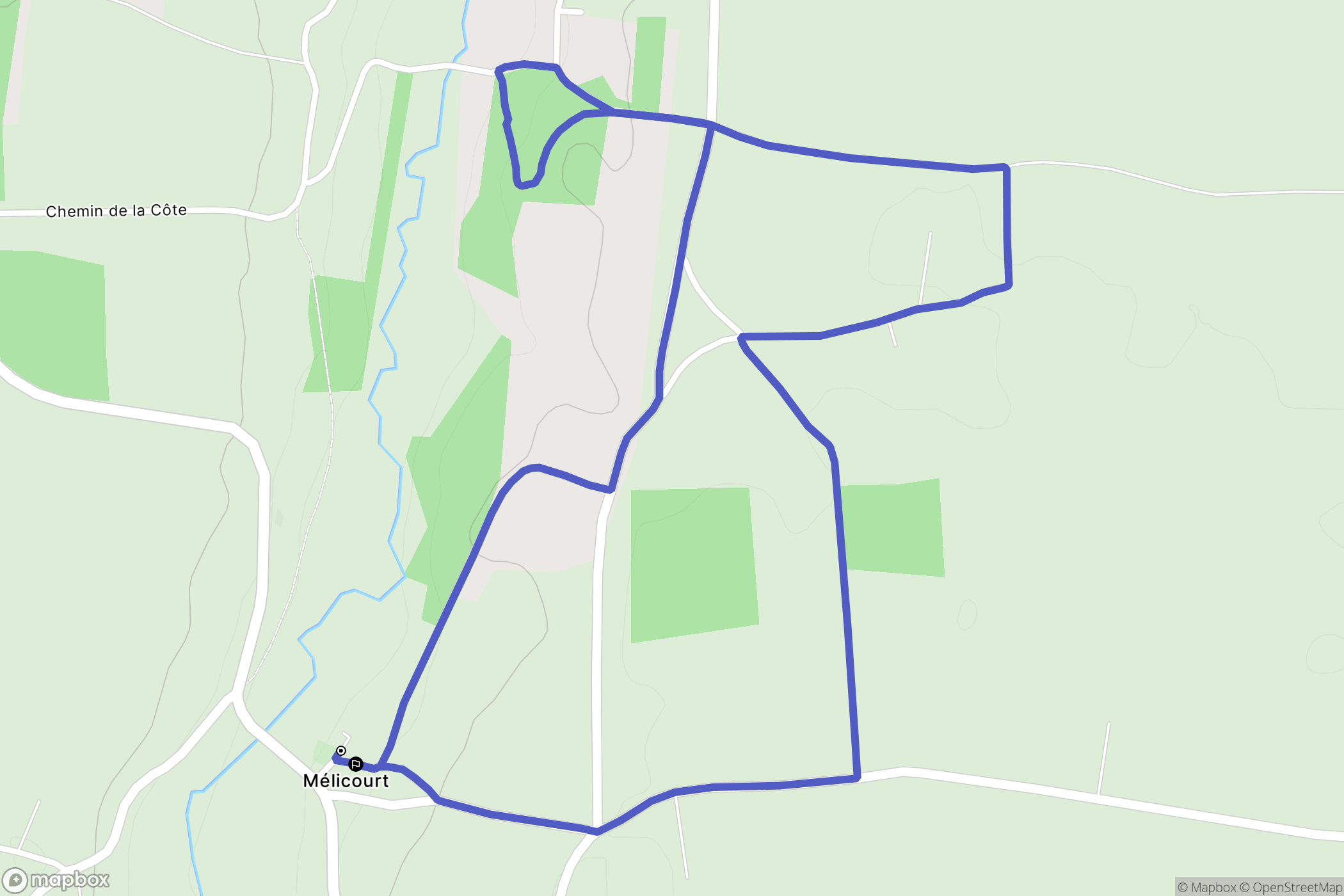 Mélicourt : carte du parcours de randonnée - France