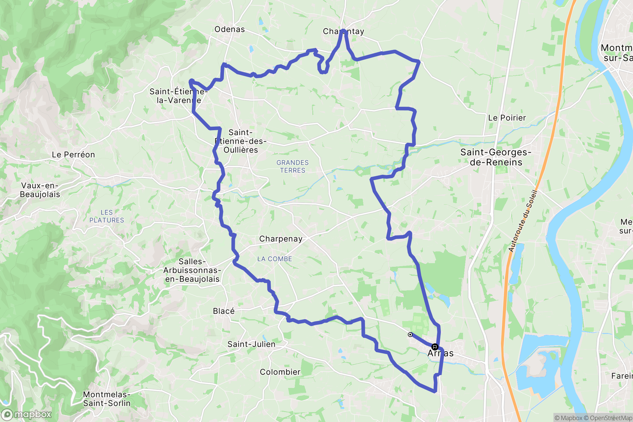 Arnas : carte du parcours de randonnée - France