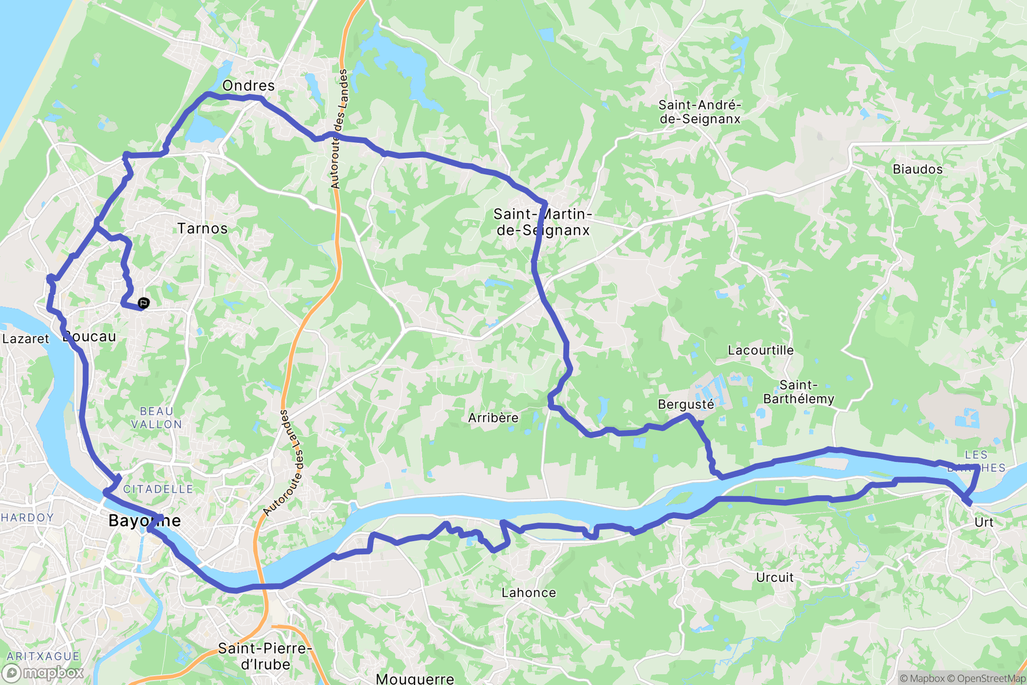 Boucau : carte du parcours de randonnée - France