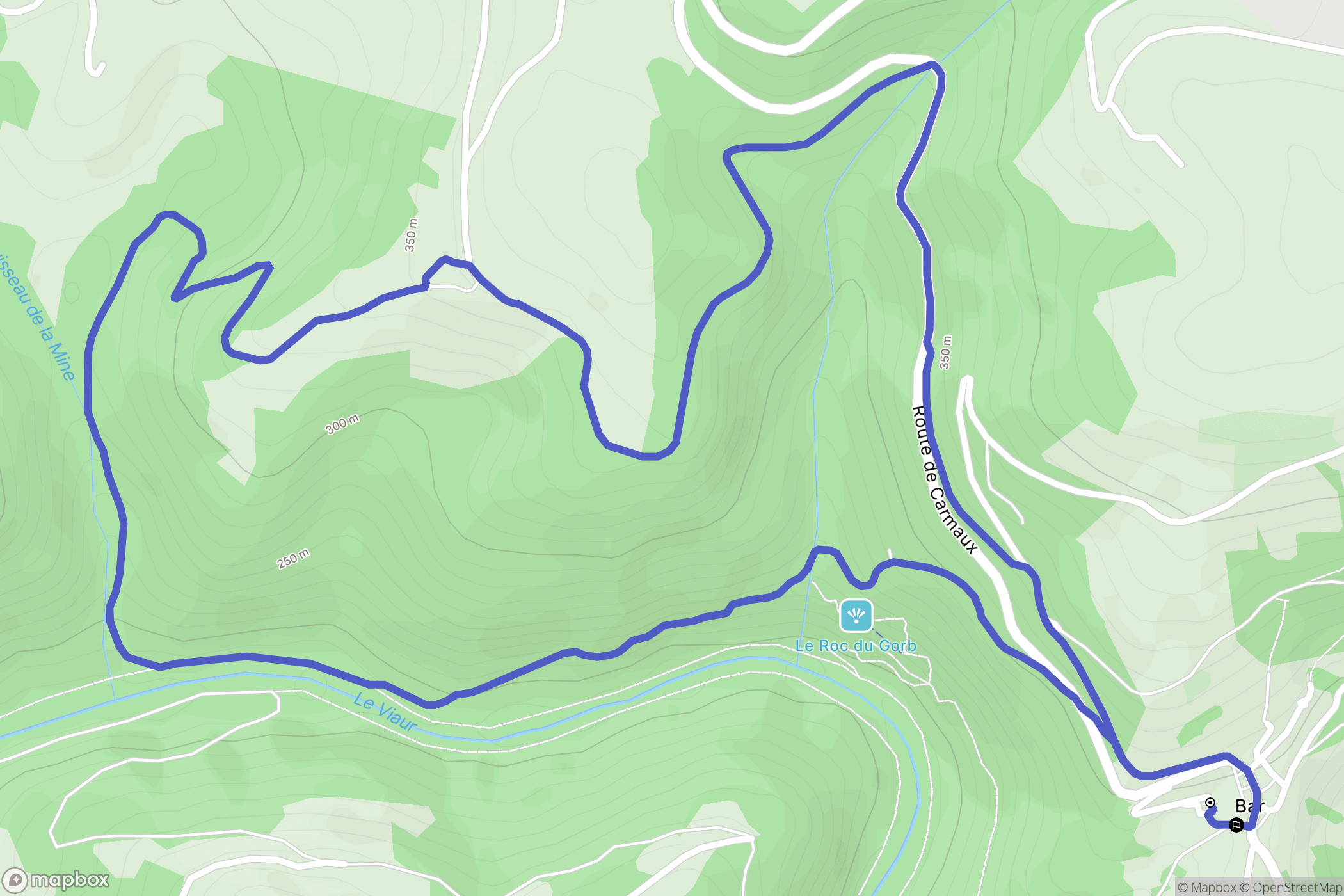 Bor-et-Bar : carte du parcours de randonnée - France