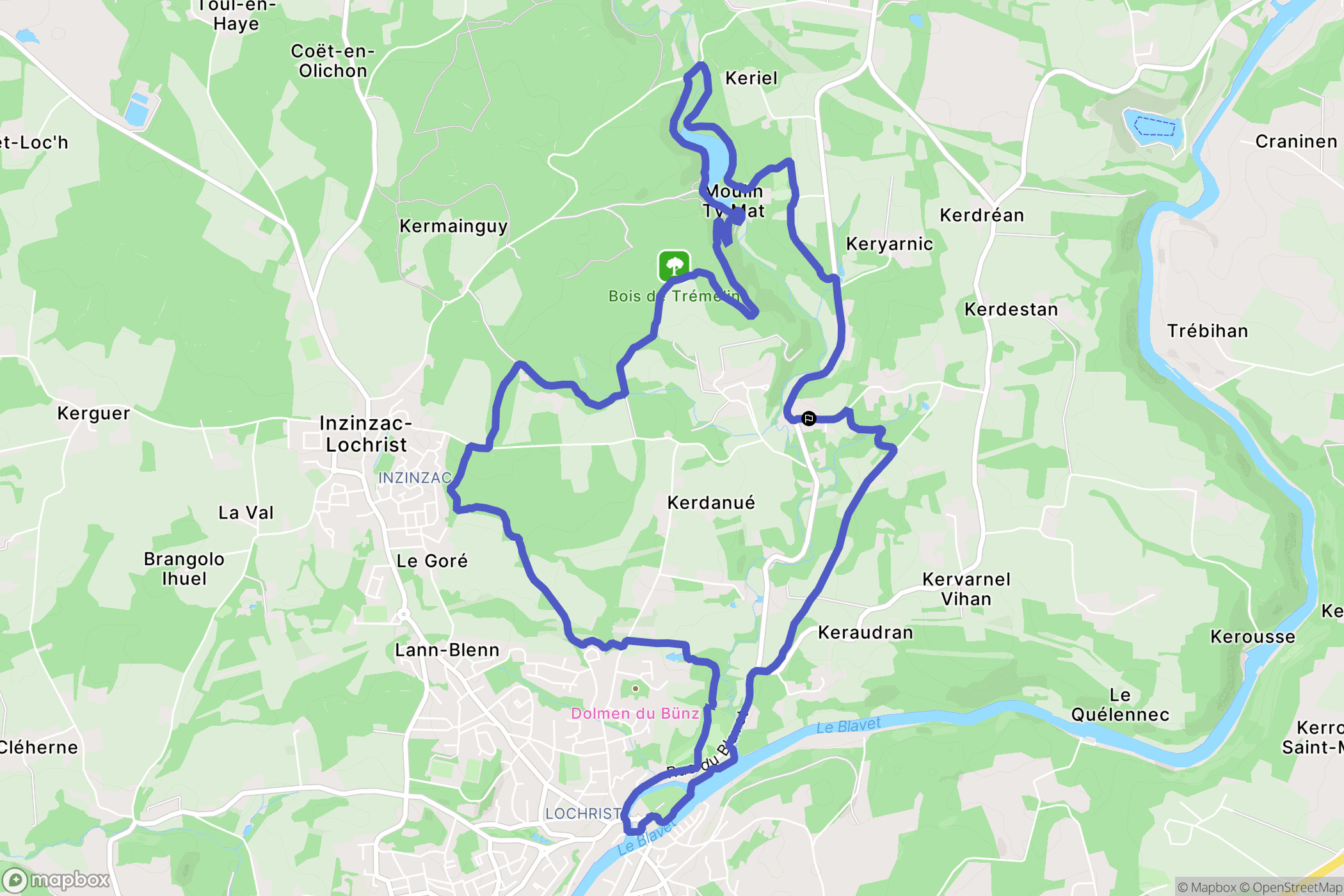 Inzinzac-Lochrist : carte du parcours de randonnée - France