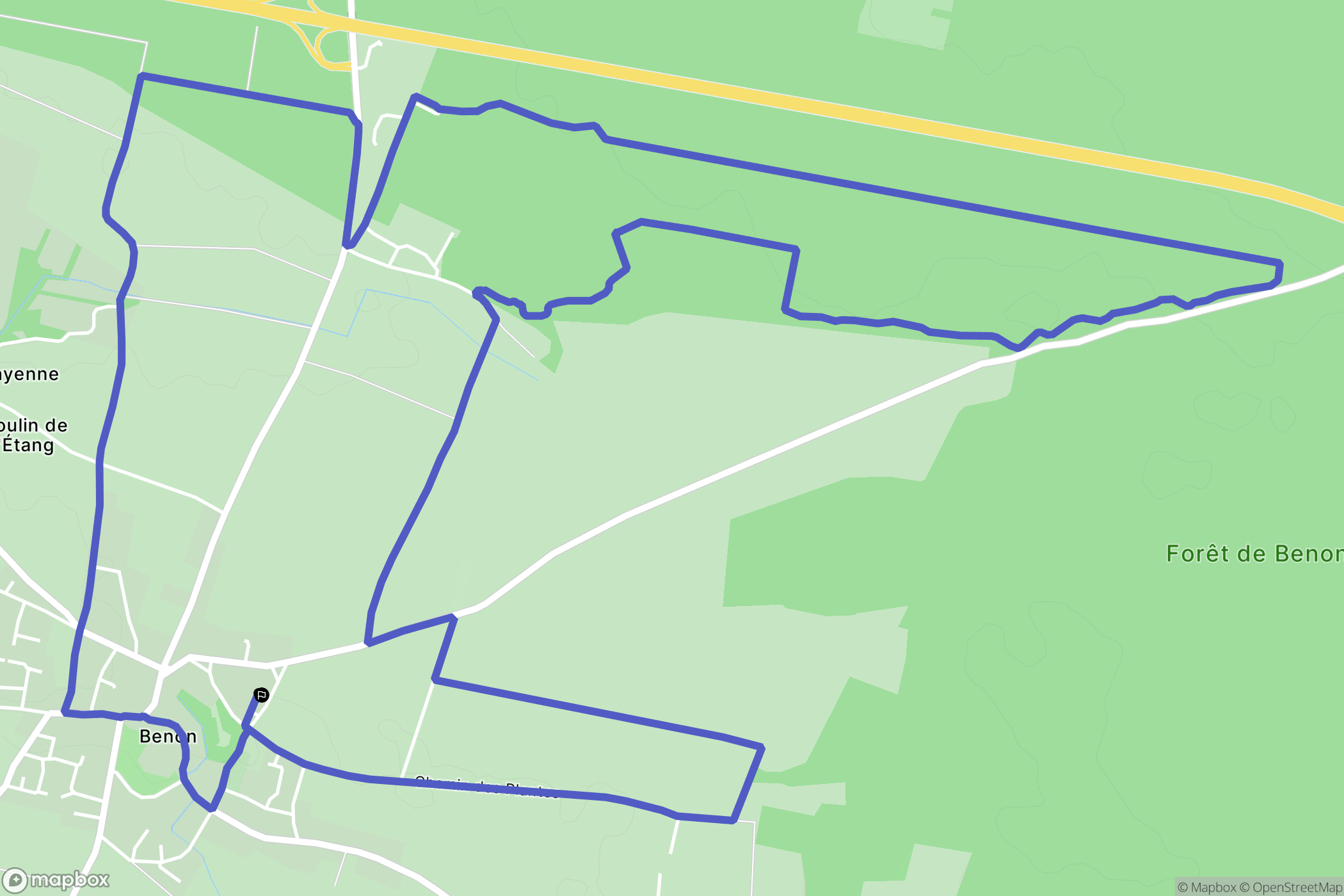 Benon : carte du parcours de randonnée - France