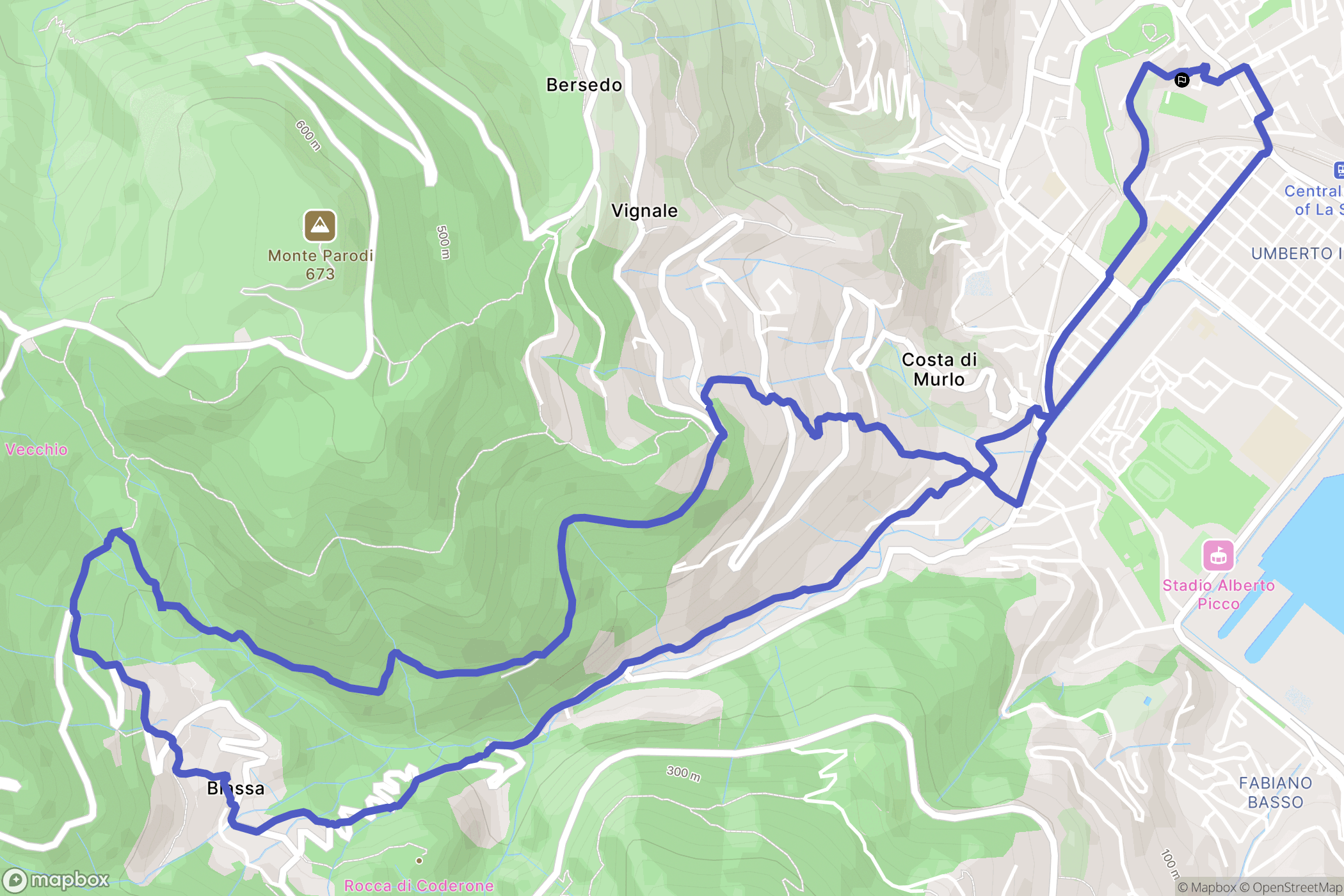 La Spezia : carte du parcours de randonnée - Italy